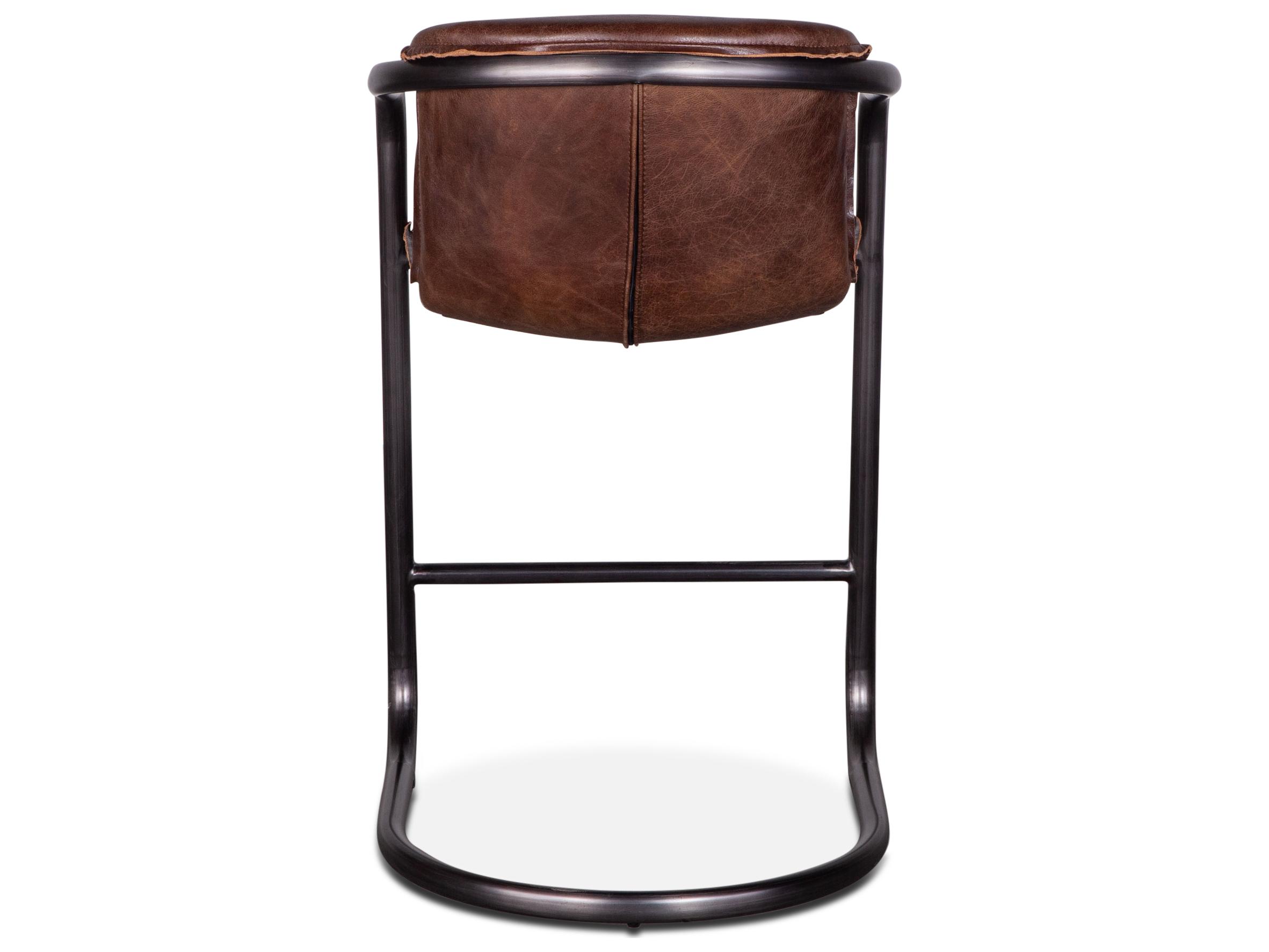 World Interiors Chiavari Geisha Brown Brushed Gunmetal Leather Counter Stool