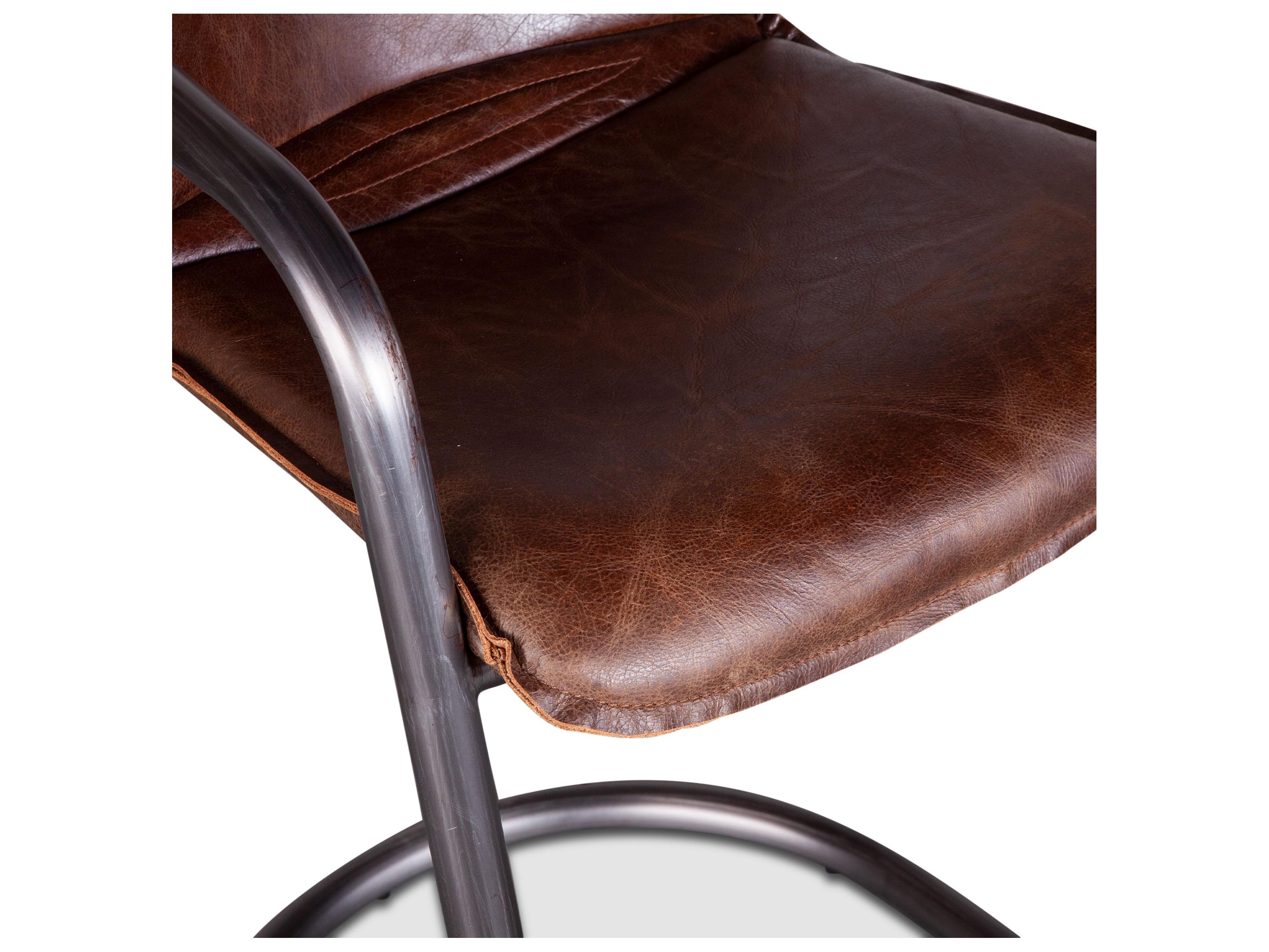 World Interiors Chiavari Geisha Brown Brushed Gunmetal Leather Counter Stool