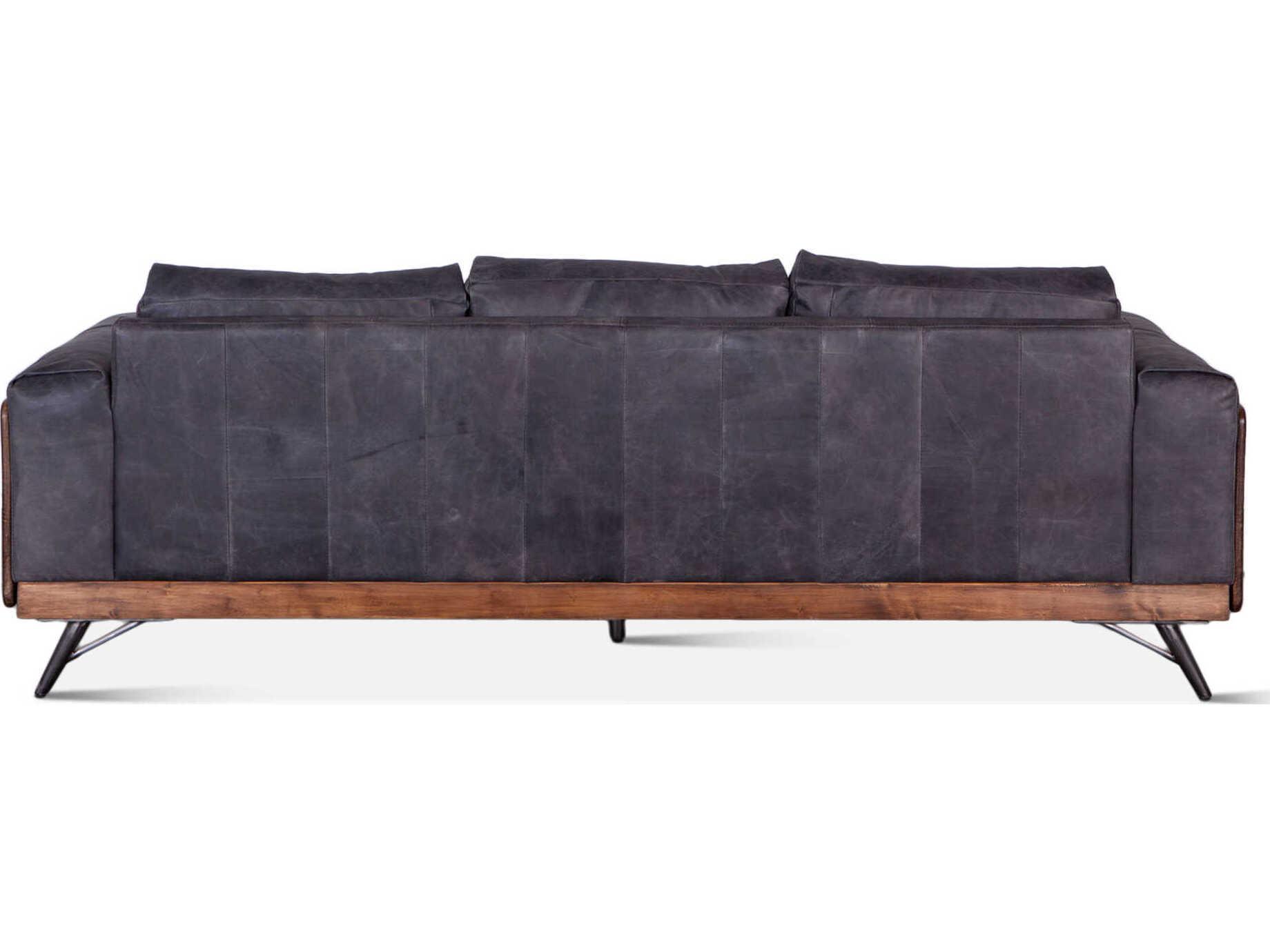 World Interiors Chiavari Antique Ebony Black Leather Sofa