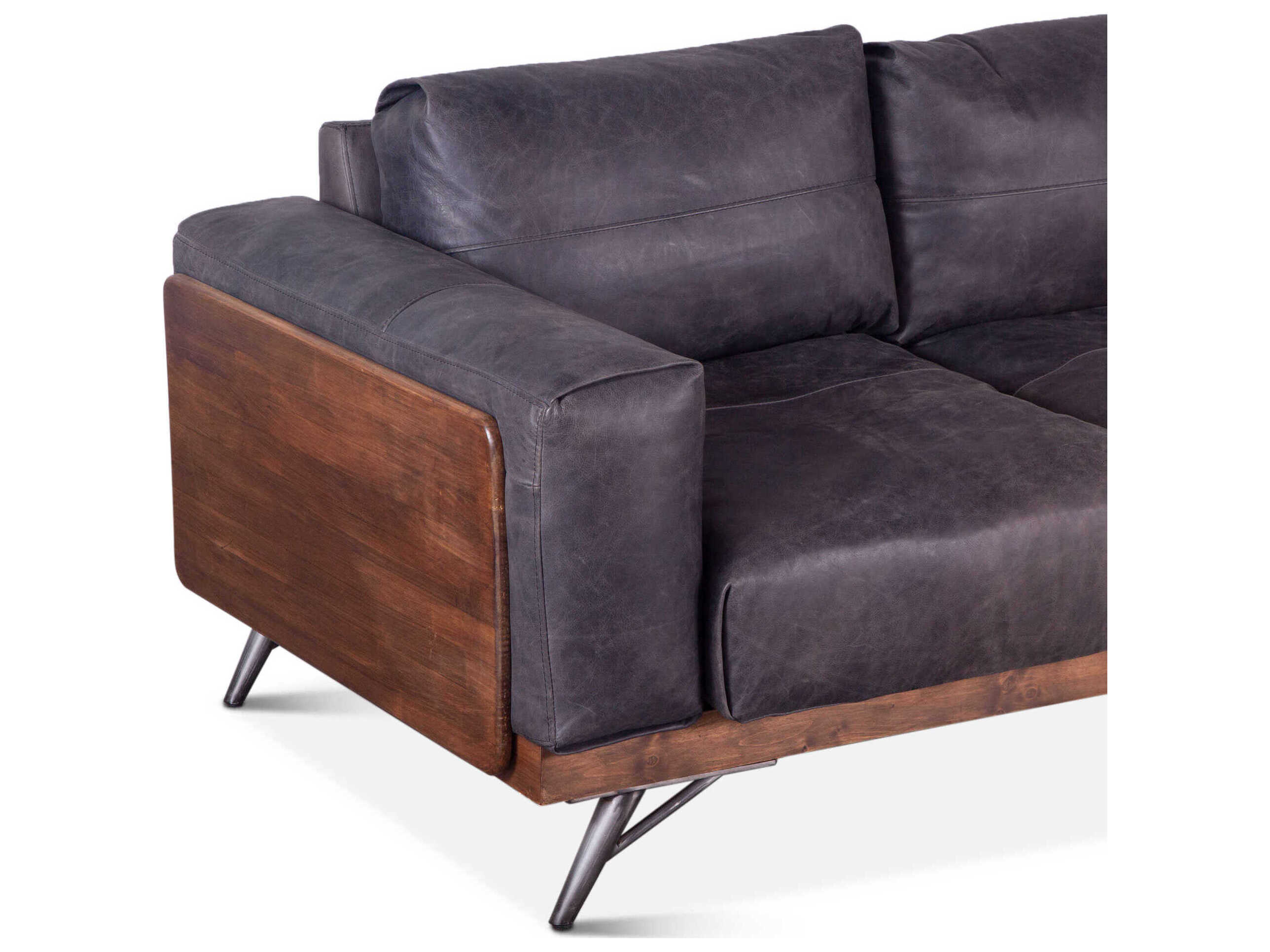 World Interiors Chiavari Antique Ebony Black Leather Sofa