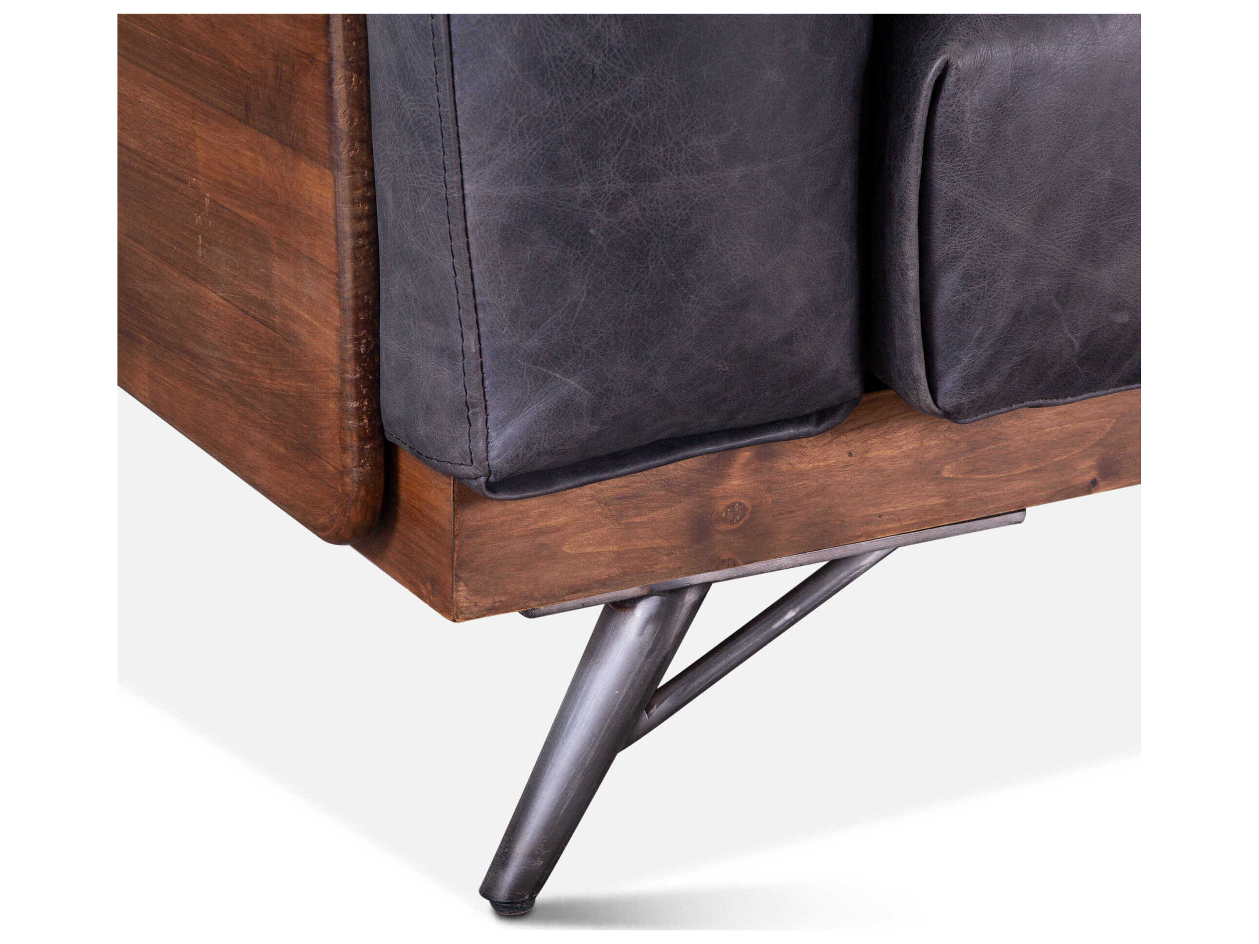 World Interiors Chiavari Antique Ebony Black Leather Sofa