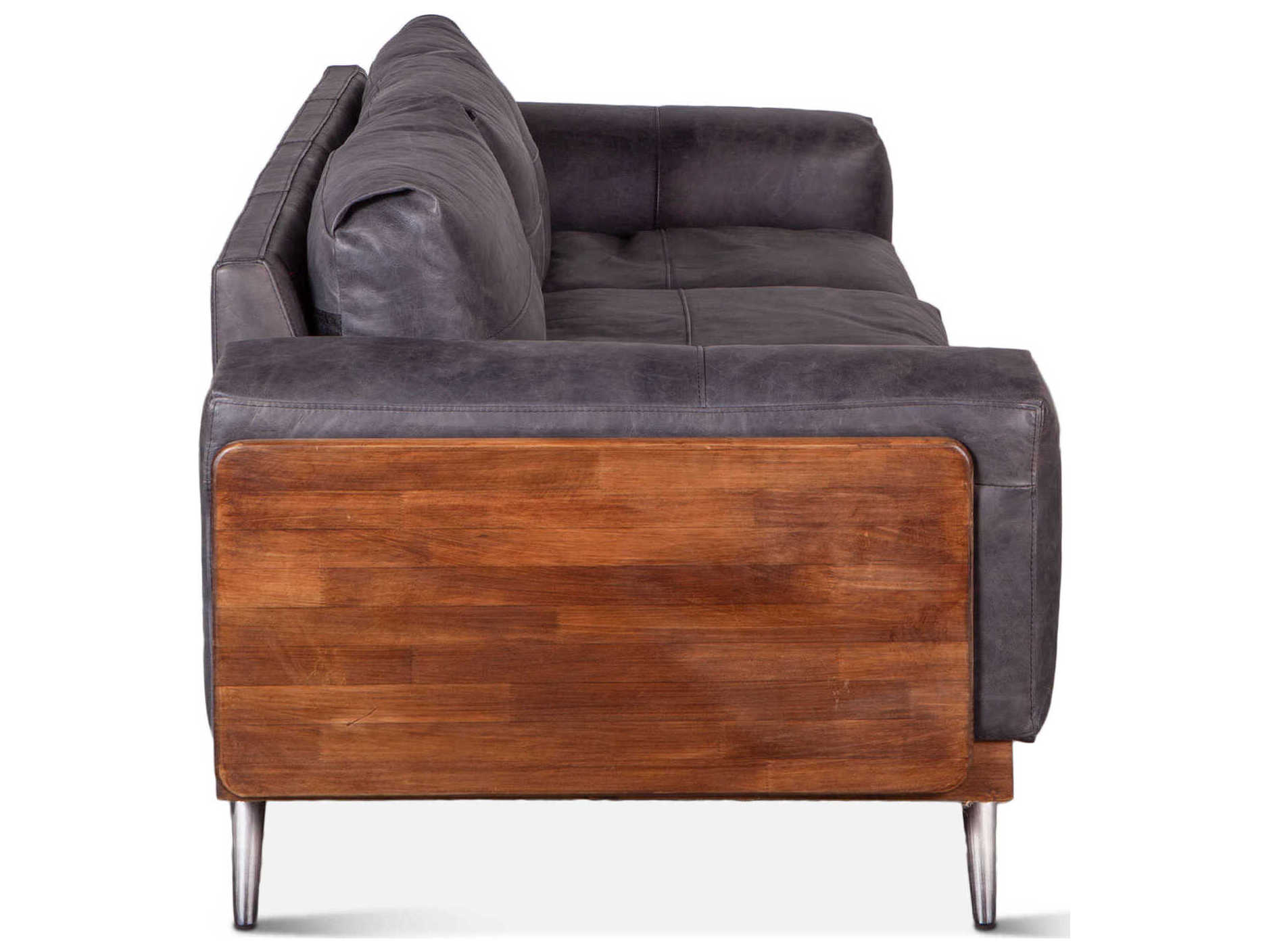 World Interiors Chiavari Antique Ebony Black Leather Sofa