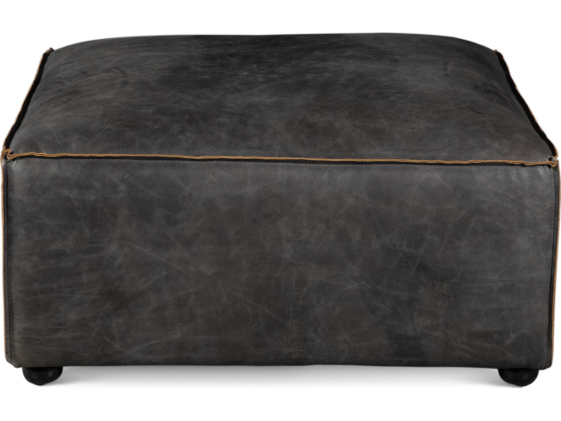 World Interiors Chiavari Antique Ebony Black Leather Ottoman