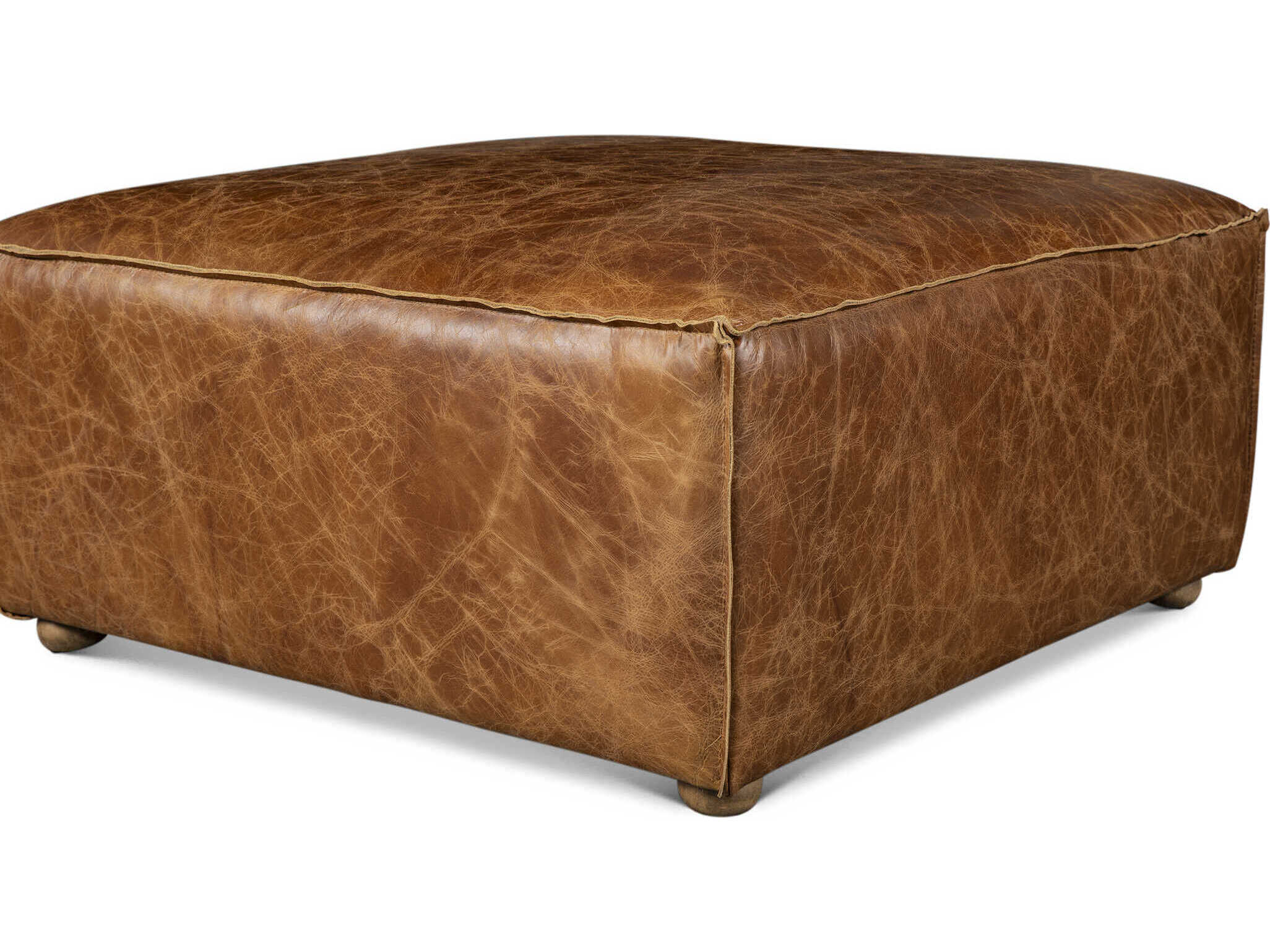 World Interiors Chiavari Coco Brown Leather Ottoman