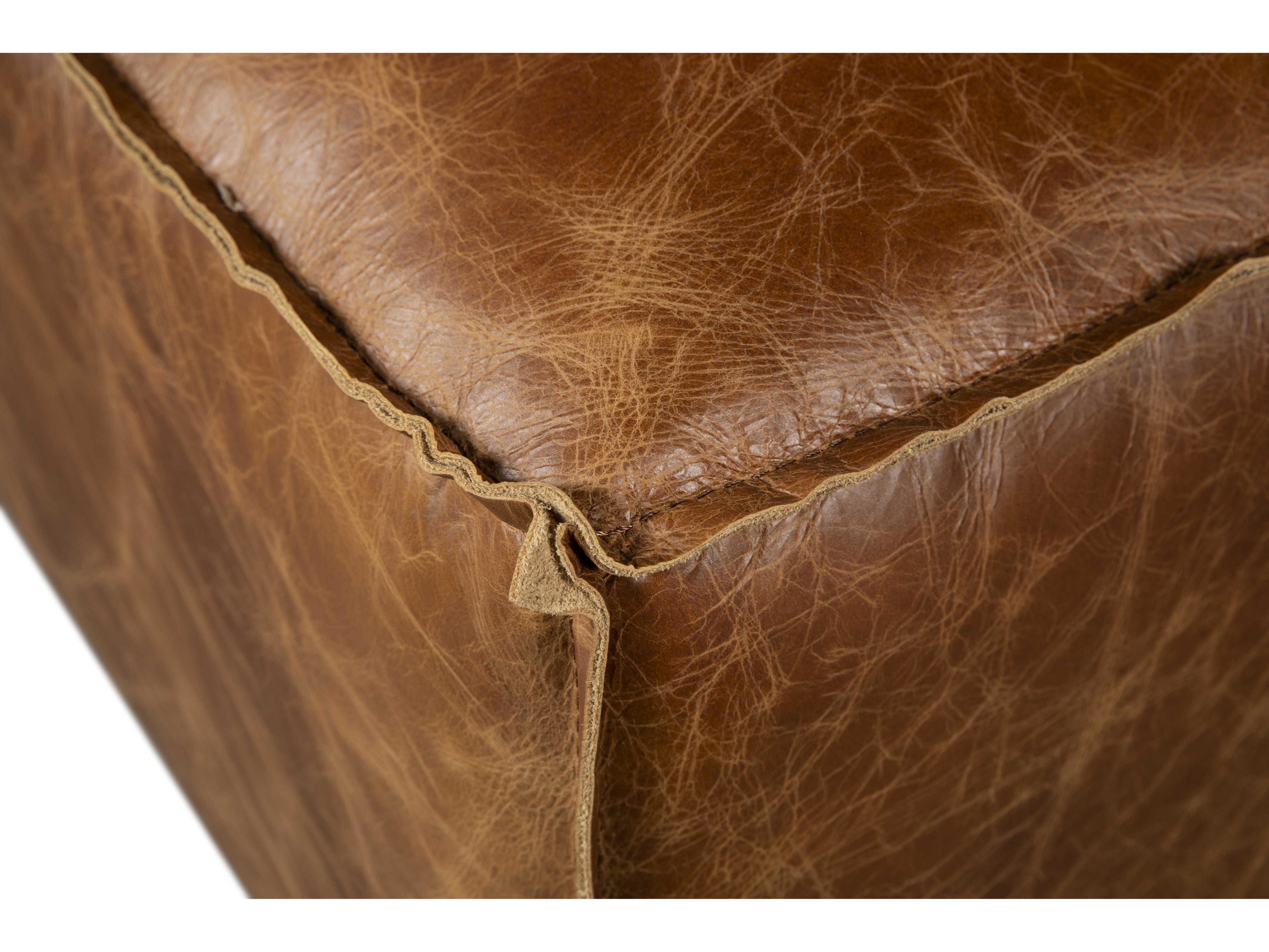 World Interiors Chiavari Coco Brown Leather Ottoman