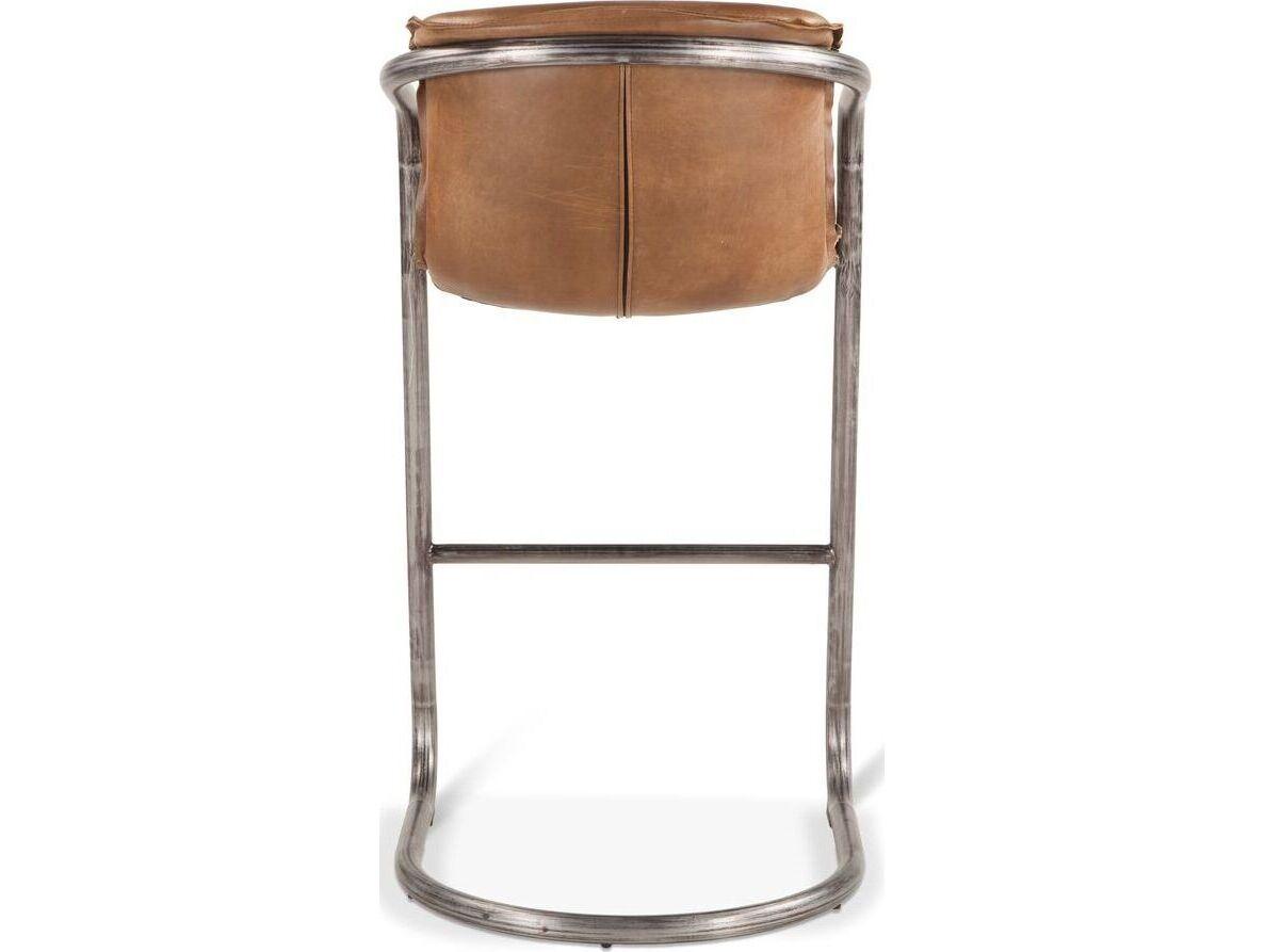 World Interiors Chiavari Distressed Brushed Gunmetal Brown Leather Bar Stool