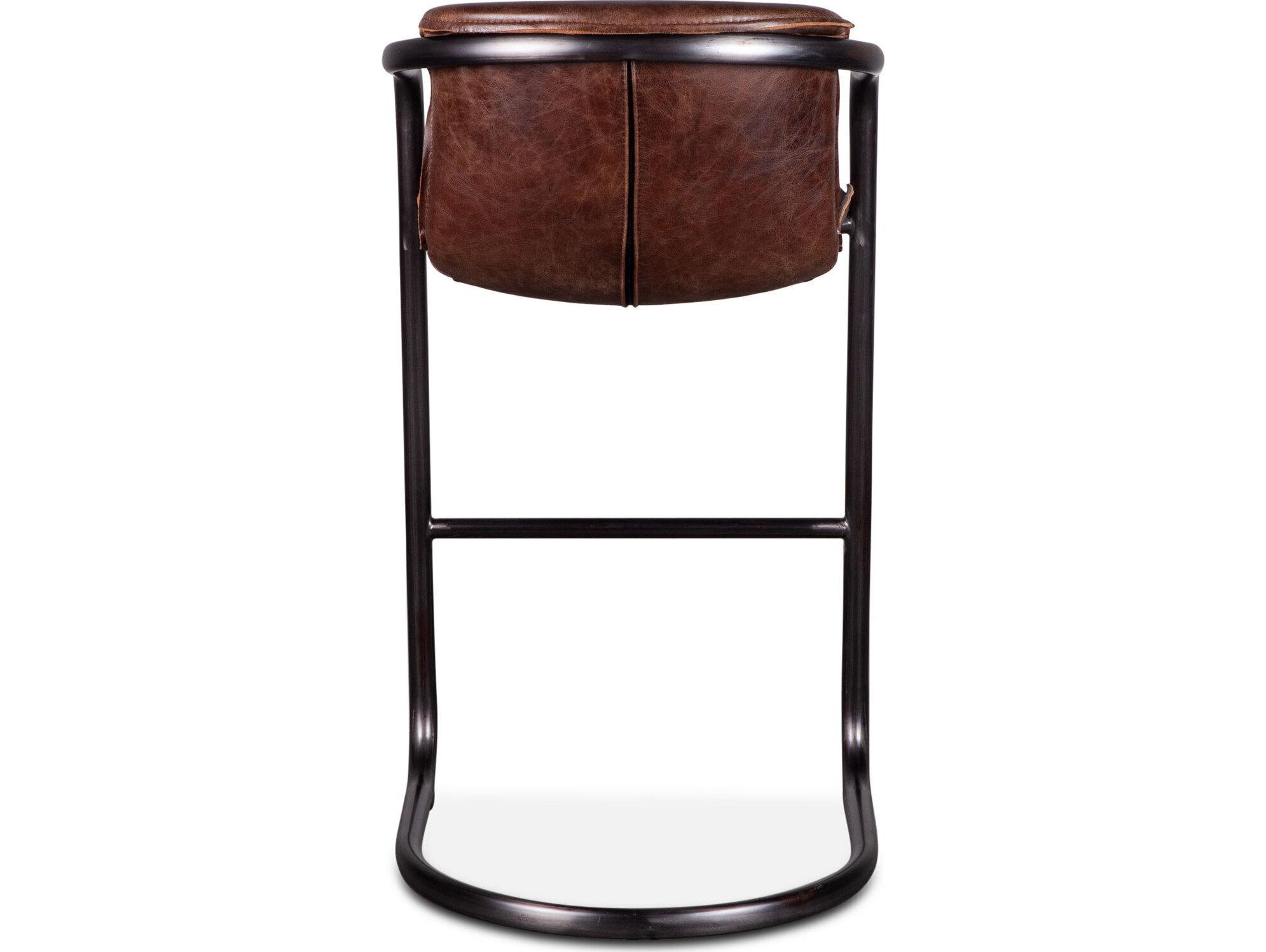 World Interiors Chiavari Distressed Brushed Gunmetal Leather Bar Stool