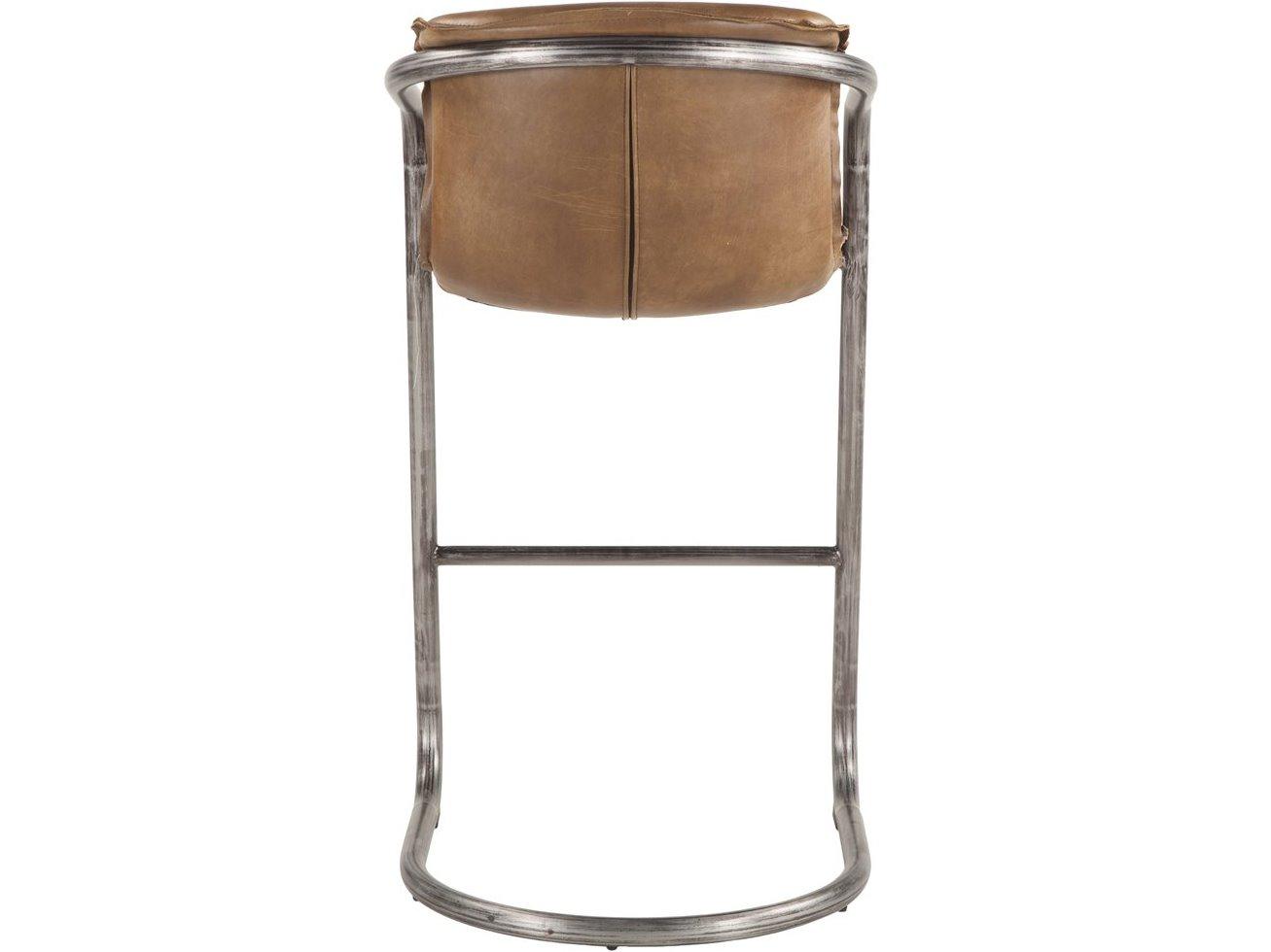 World Interiors Chiavari Distressed Brushed Gunmetal Brown Leather Bar Stool