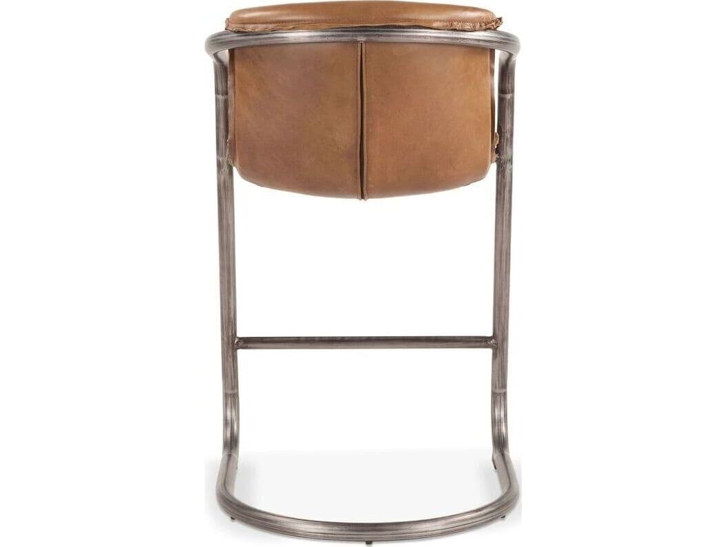 World Interiors Chiavari Distressed Brushed Gunmetal Brown Leather Counter Stool