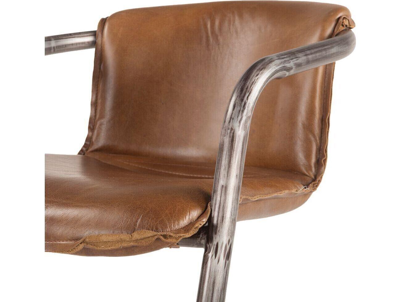 World Interiors Chiavari Distressed Brushed Gunmetal Brown Leather Counter Stool
