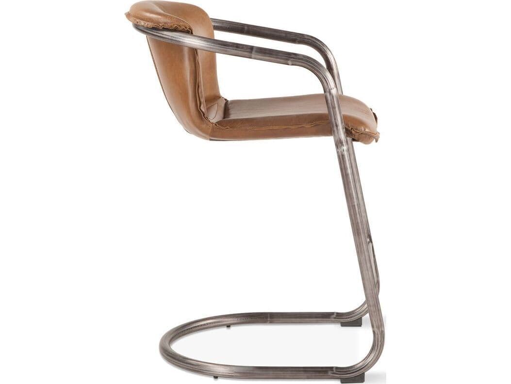 World Interiors Chiavari Distressed Brushed Gunmetal Brown Leather Counter Stool