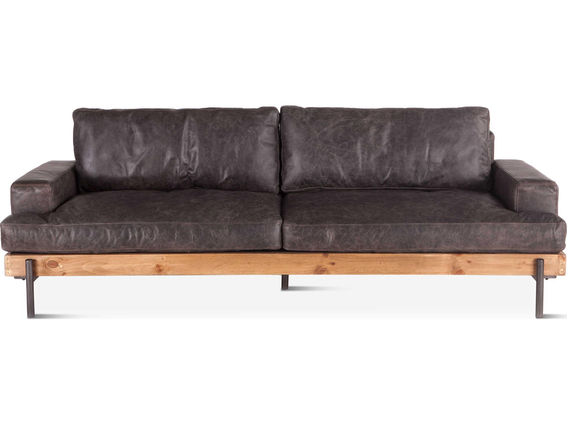 World Interiors Chiavari Distressed Antique Zinc Brown Leather Sofa