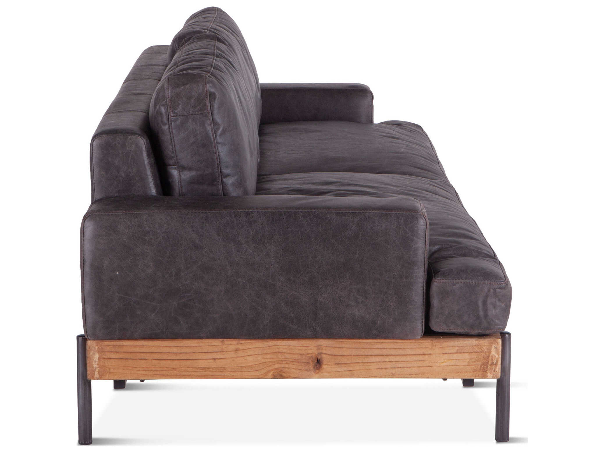 World Interiors Chiavari Distressed Antique Zinc Brown Leather Sofa