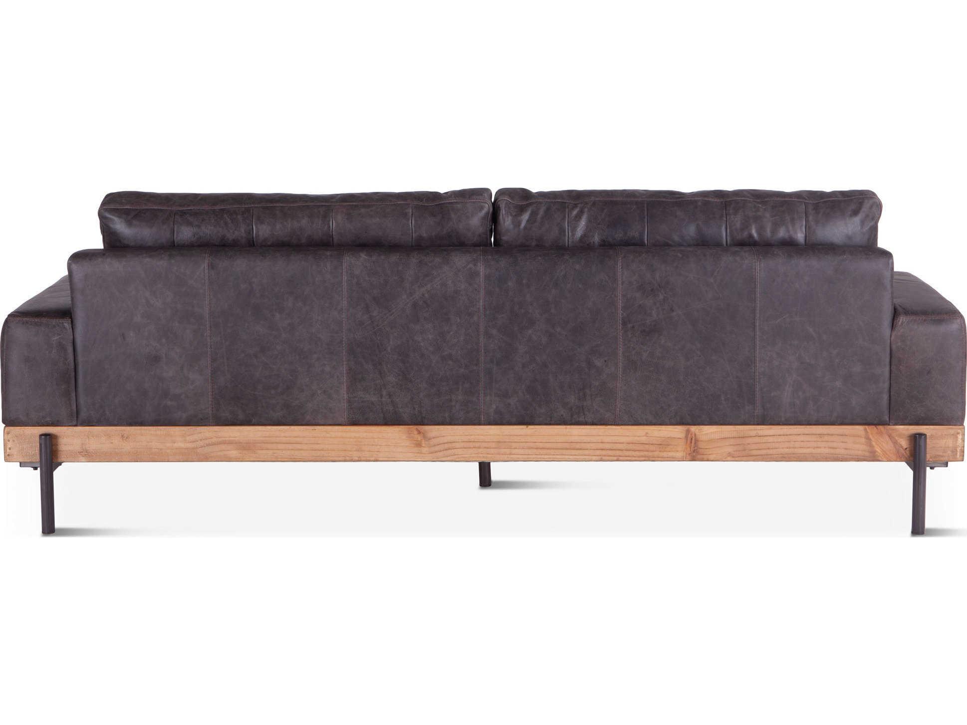 World Interiors Chiavari Distressed Antique Zinc Brown Leather Sofa