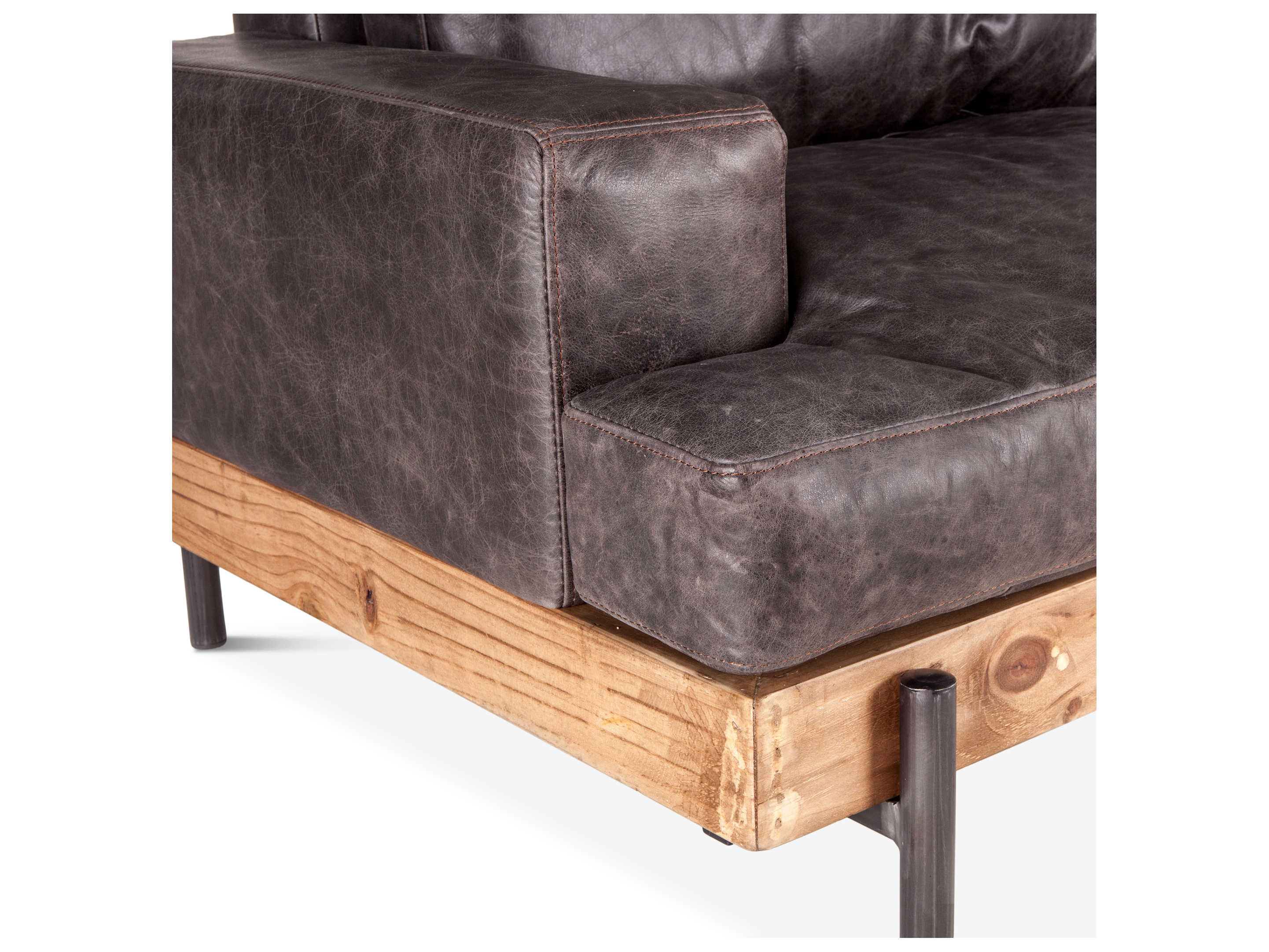 World Interiors Chiavari Distressed Antique Zinc Brown Leather Sofa