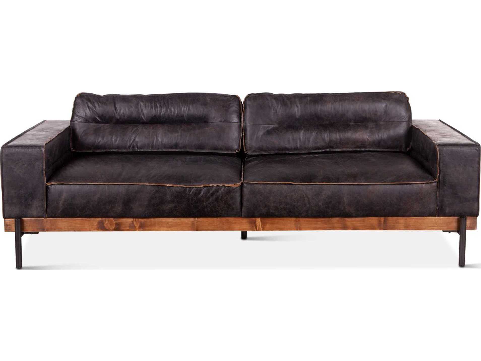 World Interiors Chiavari Antique Ebony Black Leather Sofa