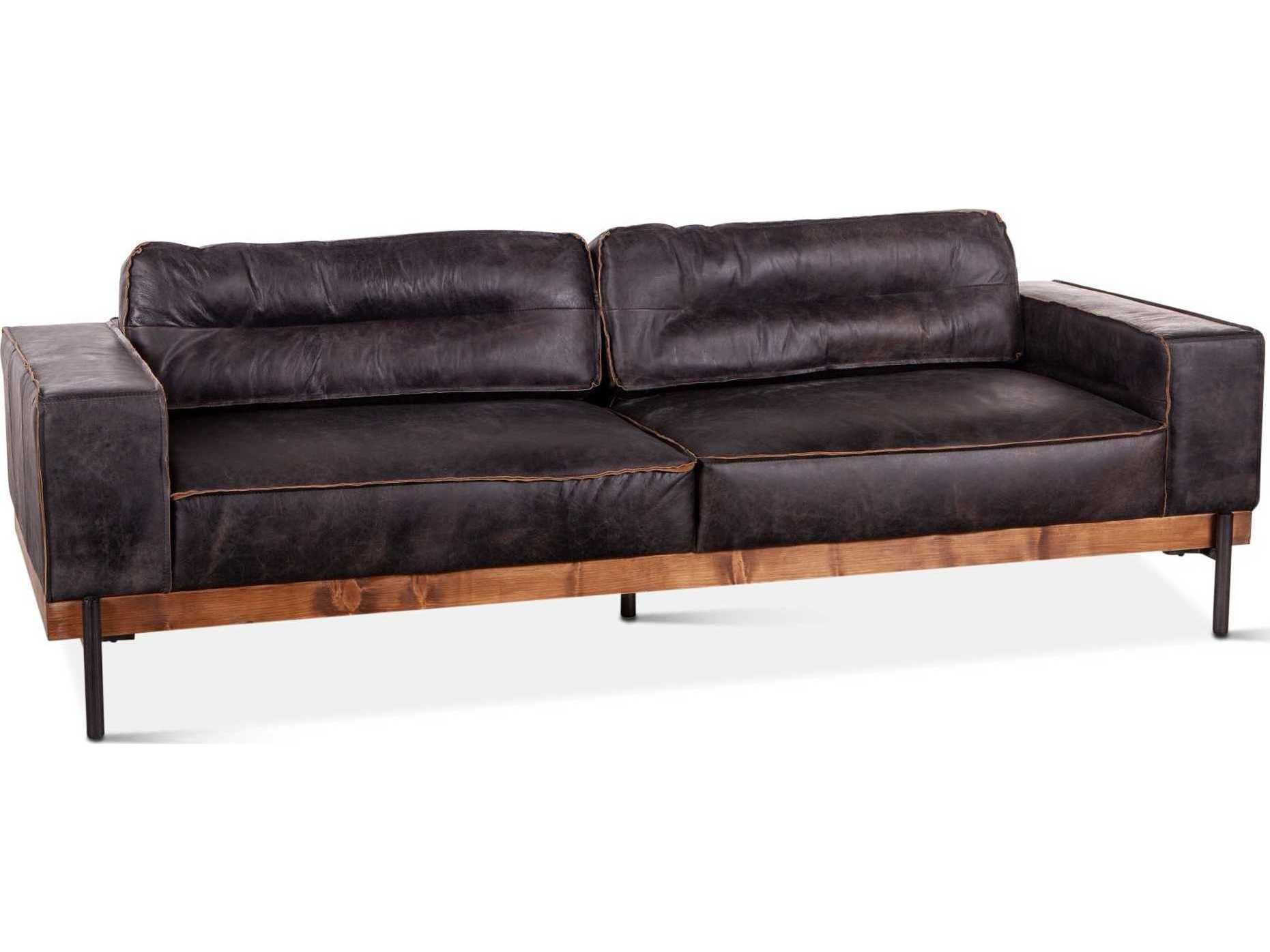 World Interiors Chiavari Antique Ebony Black Leather Sofa