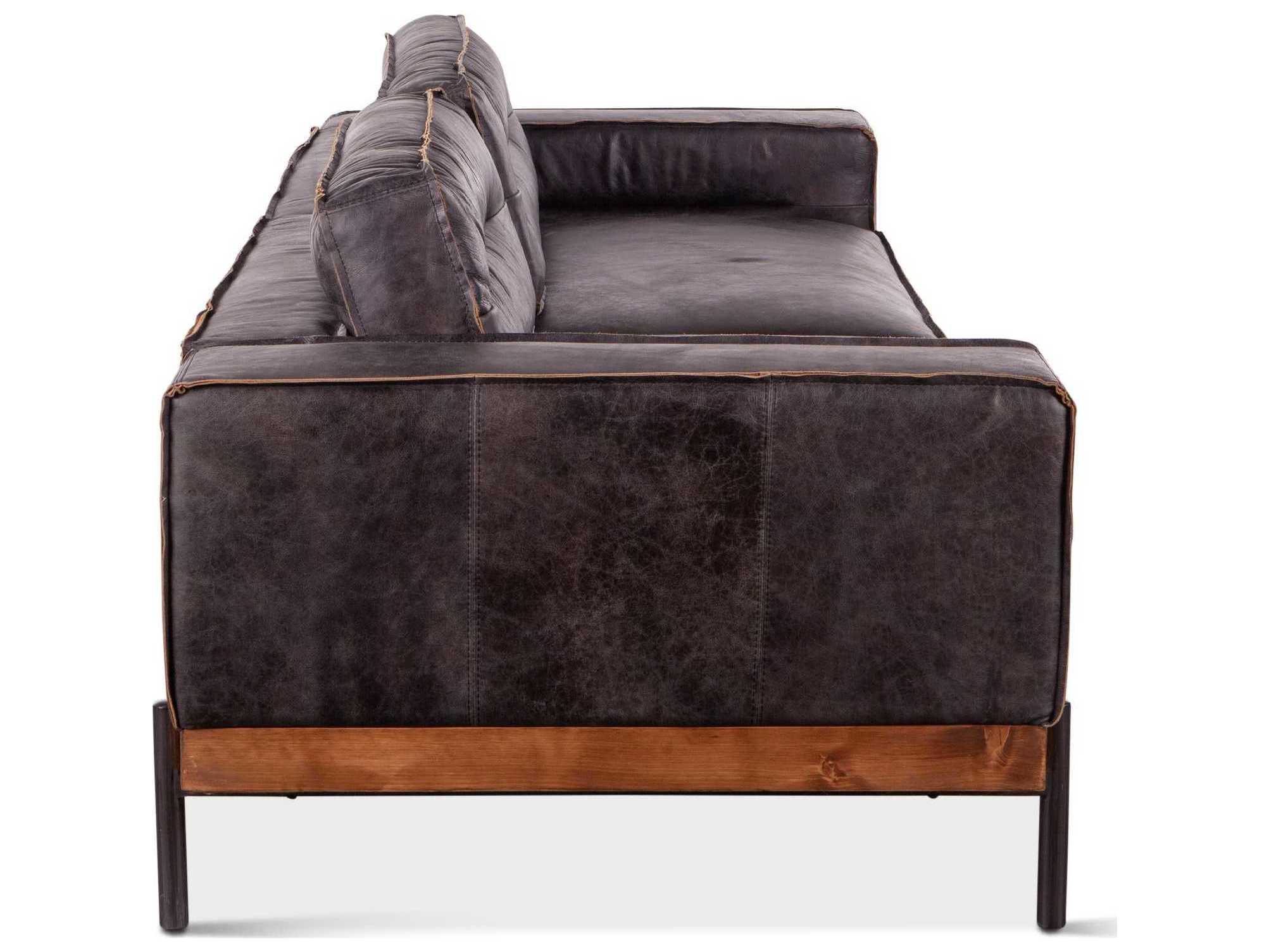 World Interiors Chiavari Antique Ebony Black Leather Sofa