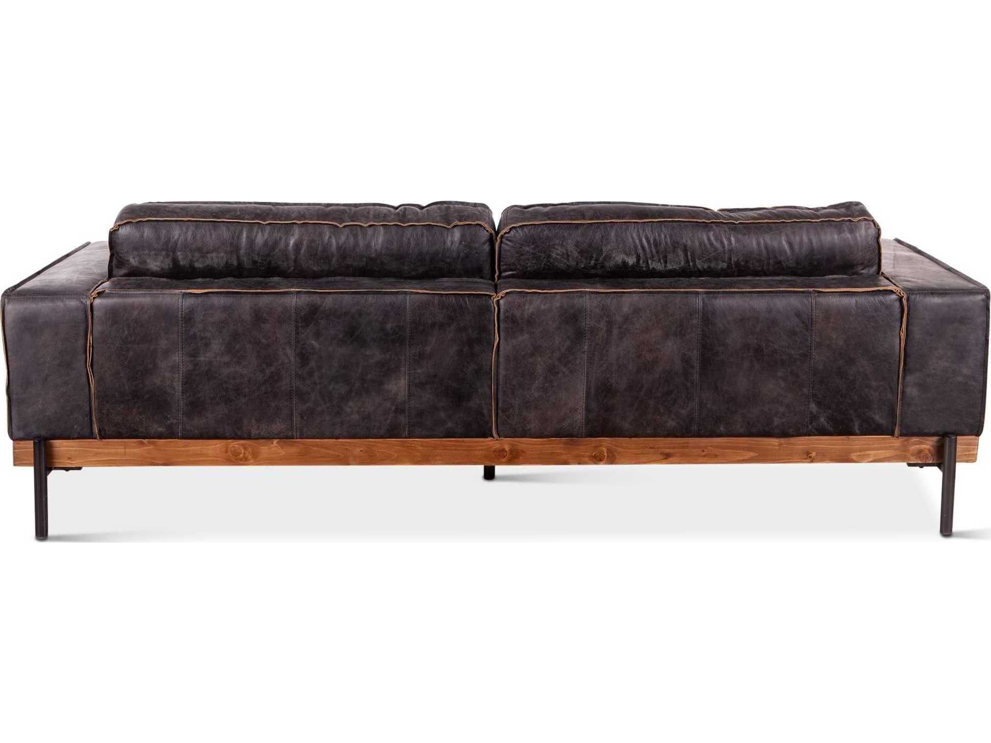 World Interiors Chiavari Antique Ebony Black Leather Sofa