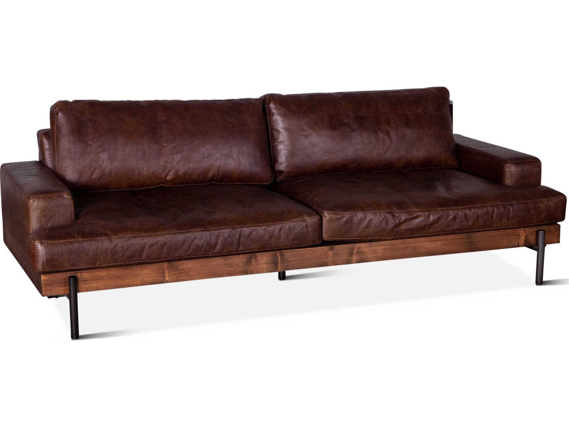 World Interiors Chiavari Geisha Brown Antique Zinc Walnut Gray Leather Sofa