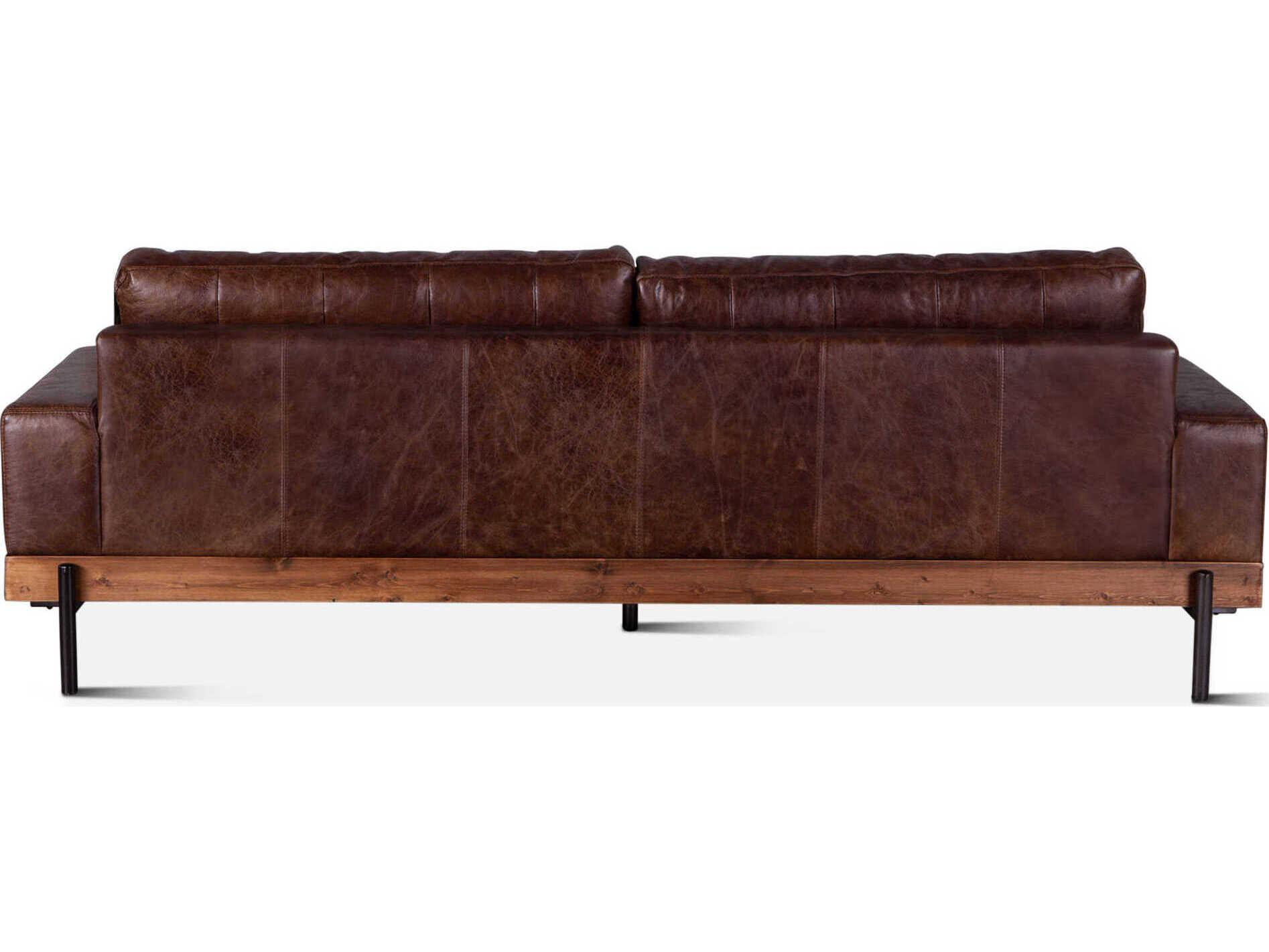 World Interiors Chiavari Geisha Brown Antique Zinc Walnut Gray Leather Sofa
