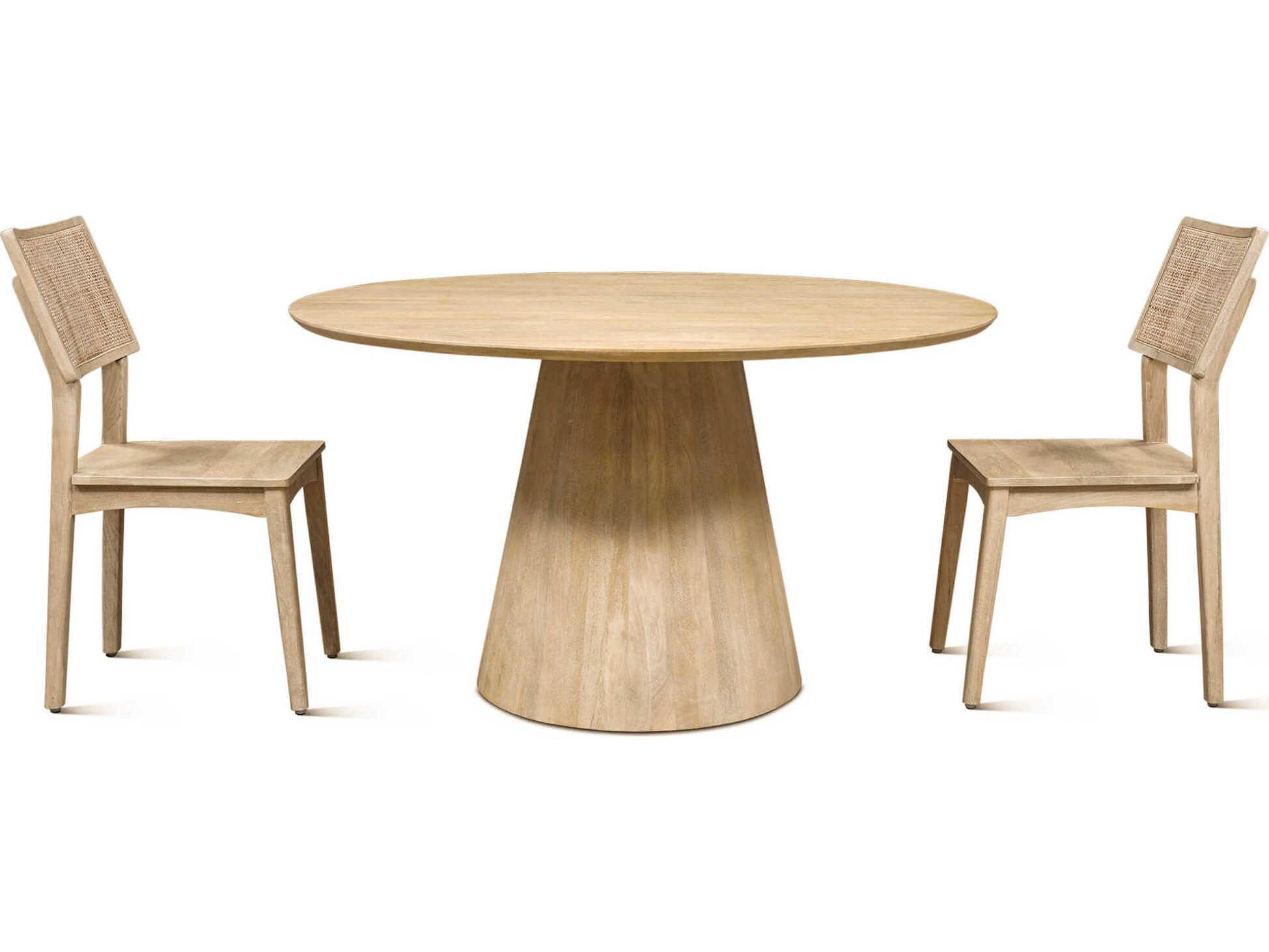 World Interiors Calabasas Round Wood White Wash Dining Table