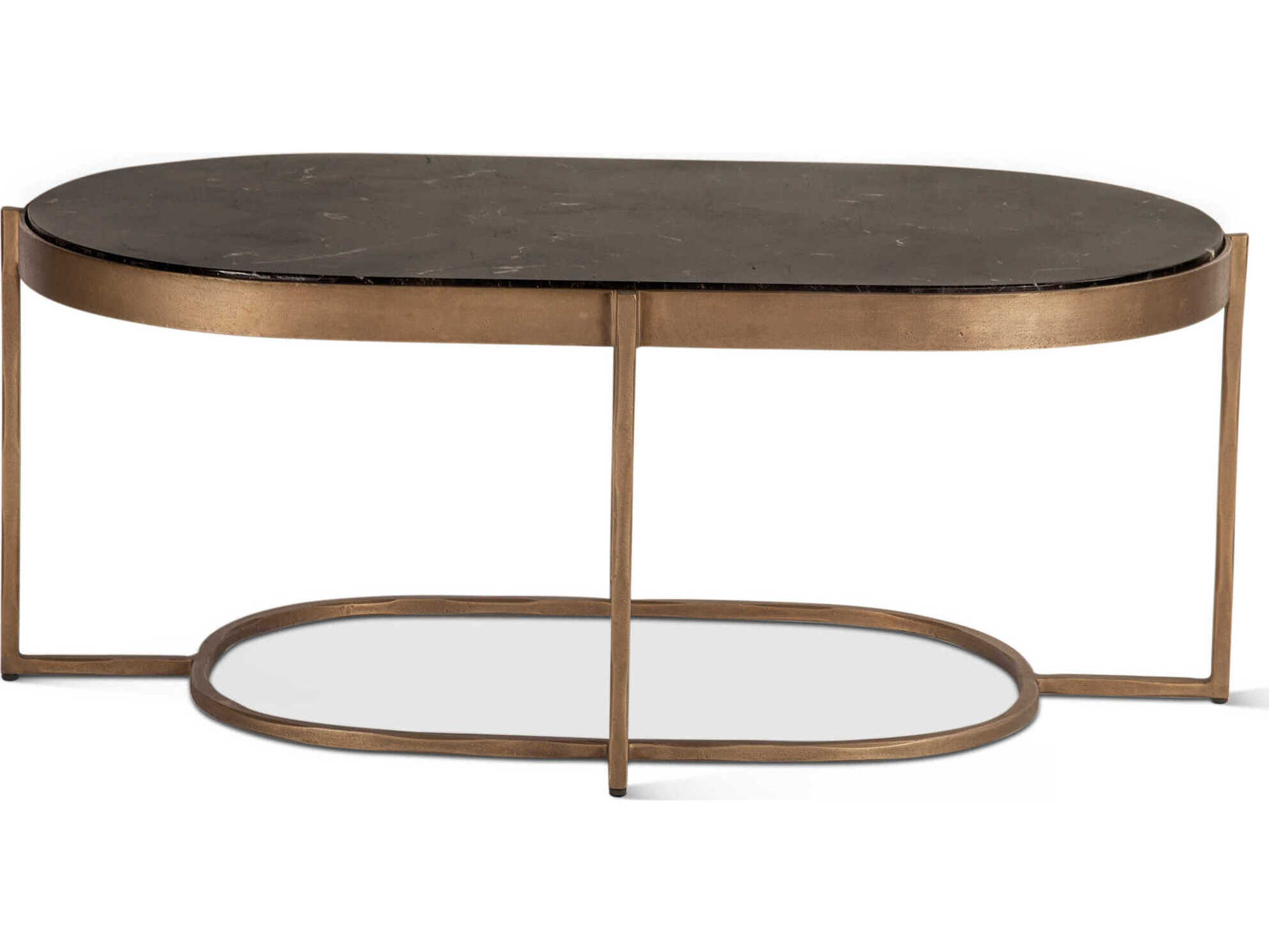 World Interiors Fresno Oval Marble Brass Coffee Table