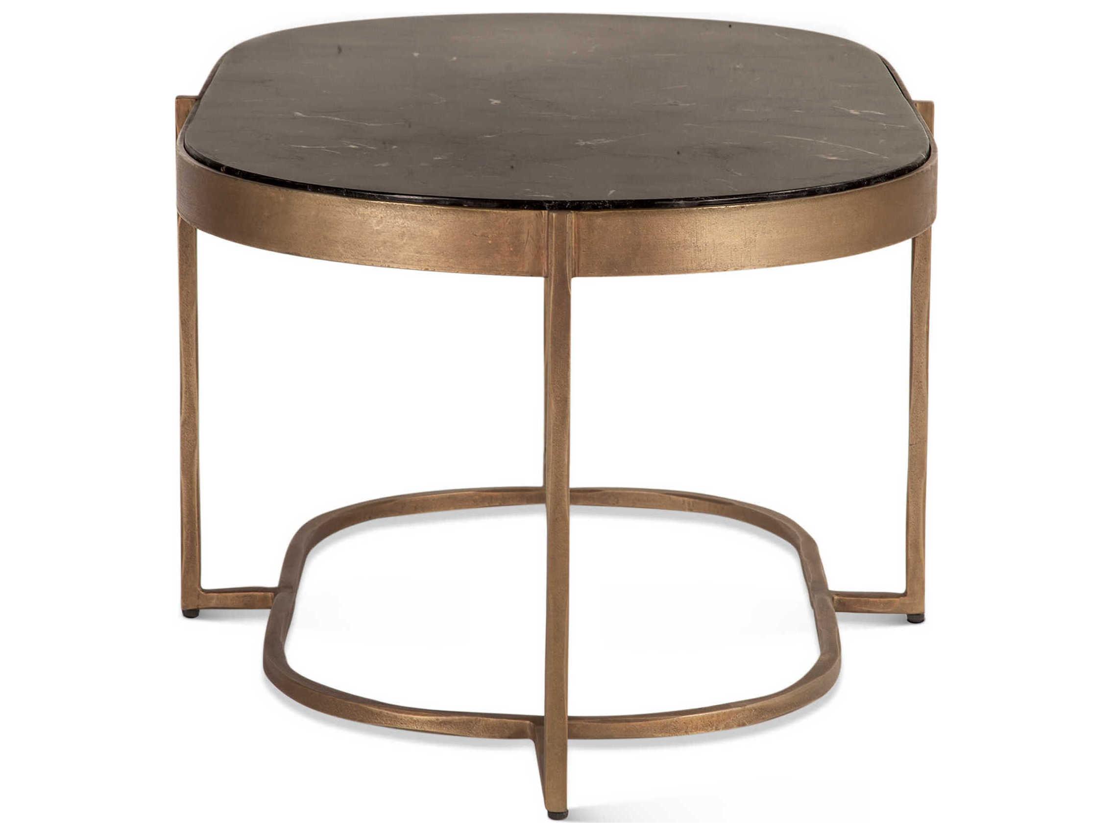 World Interiors Fresno Oval Marble Brass Coffee Table