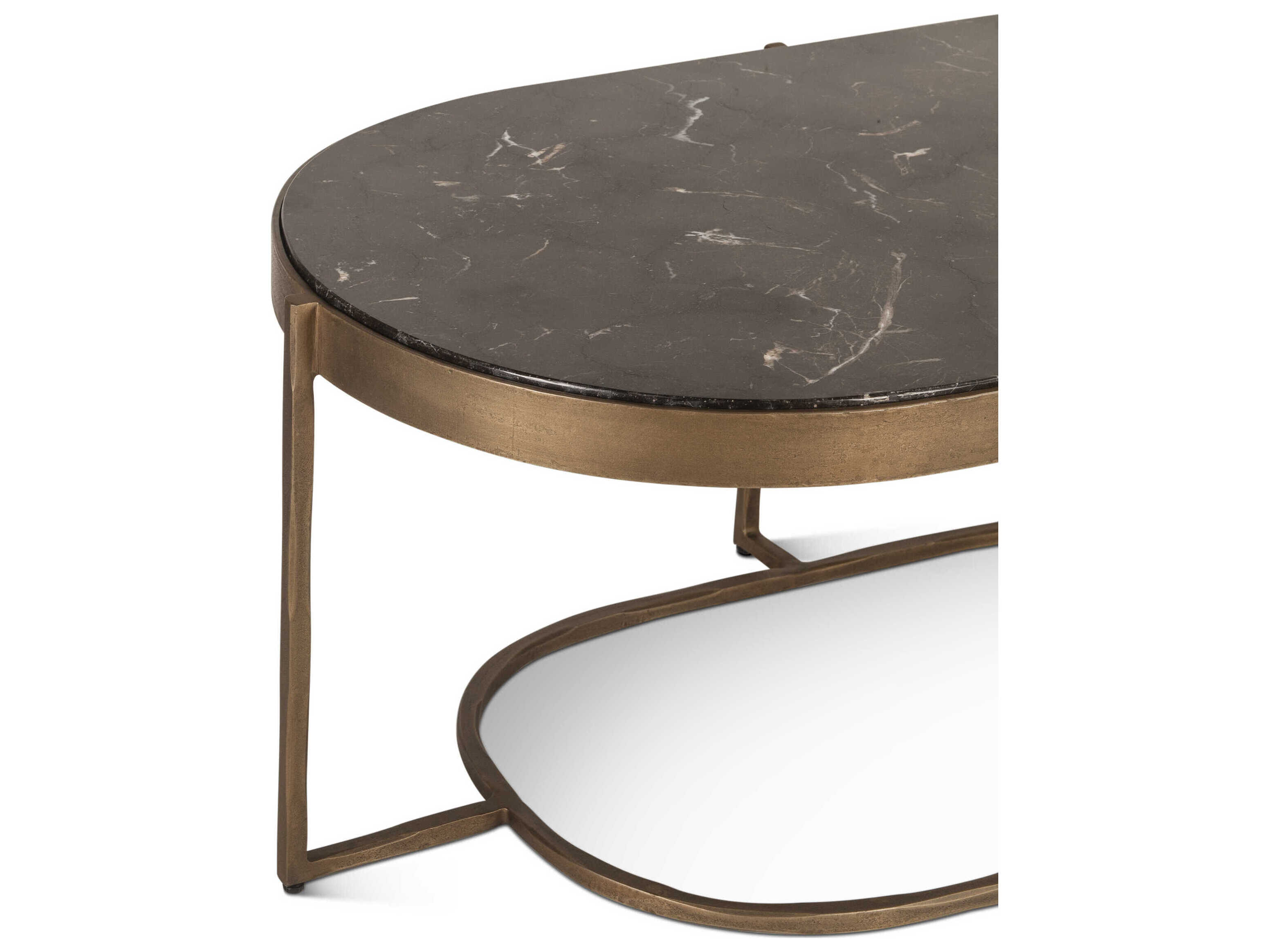 World Interiors Fresno Oval Marble Brass Coffee Table