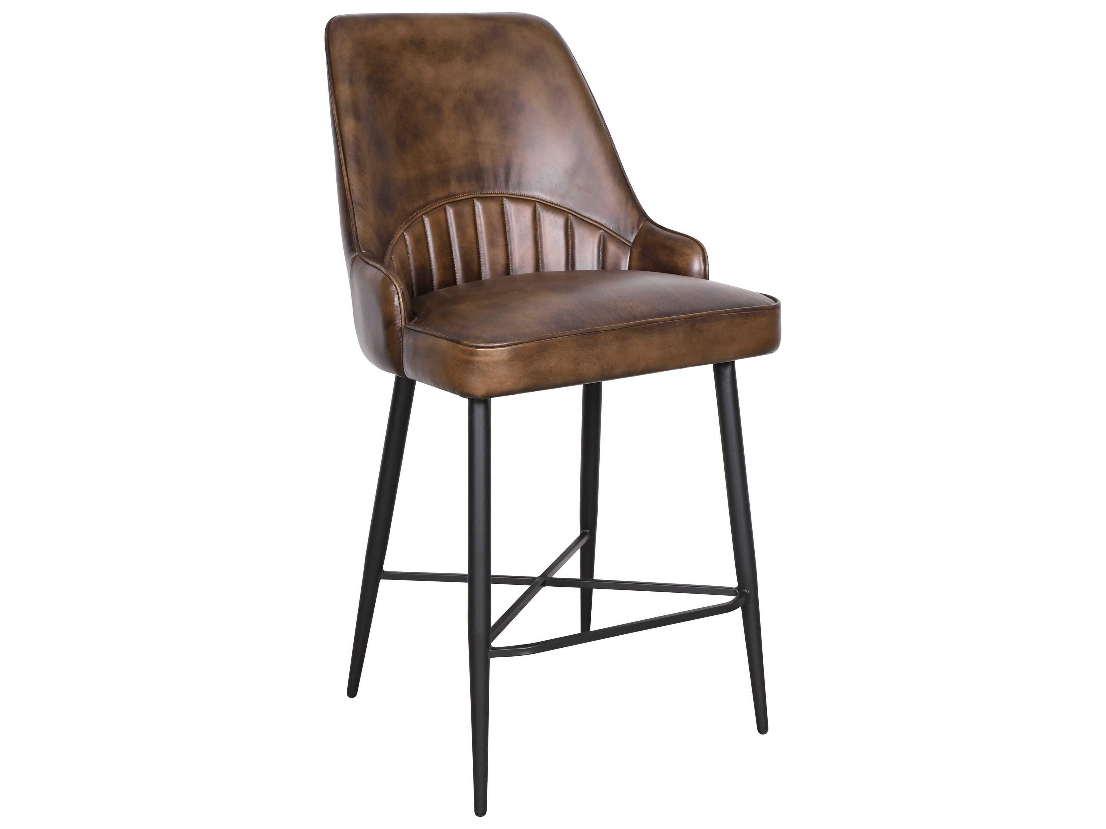 World Interiors Galway Powder Coated Black Leather Counter Stool
