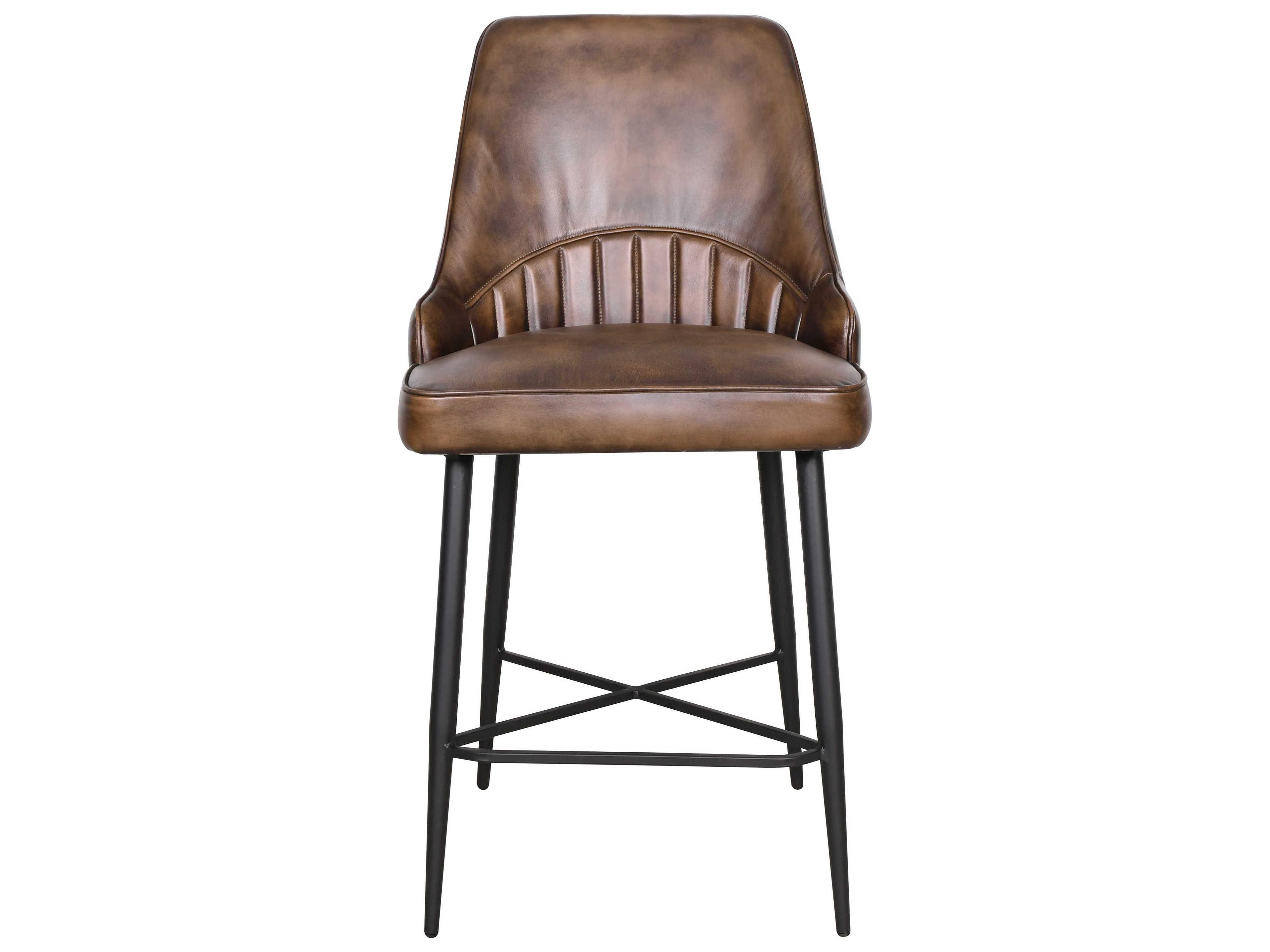 World Interiors Galway Powder Coated Black Leather Counter Stool