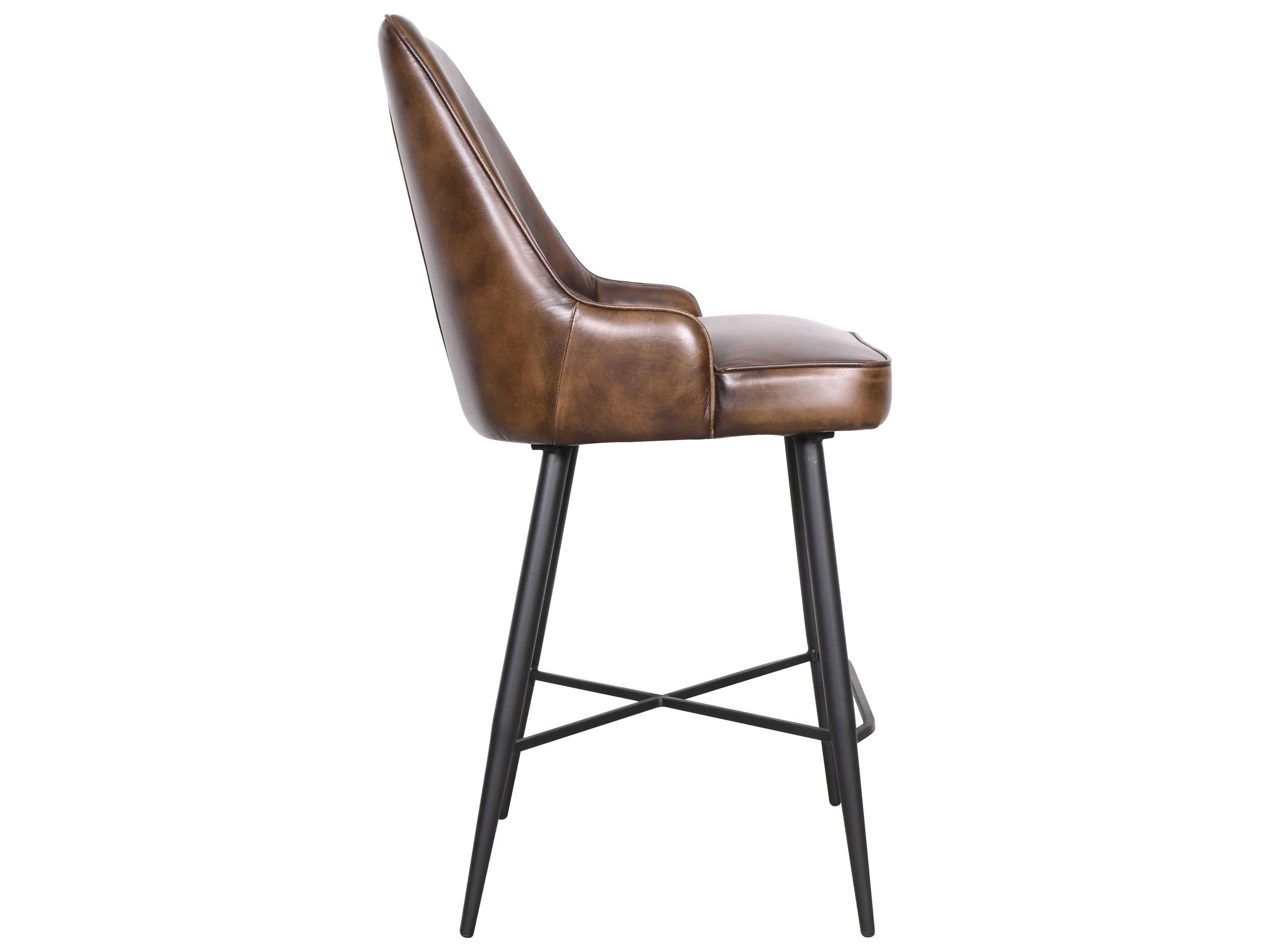 World Interiors Galway Powder Coated Black Leather Counter Stool