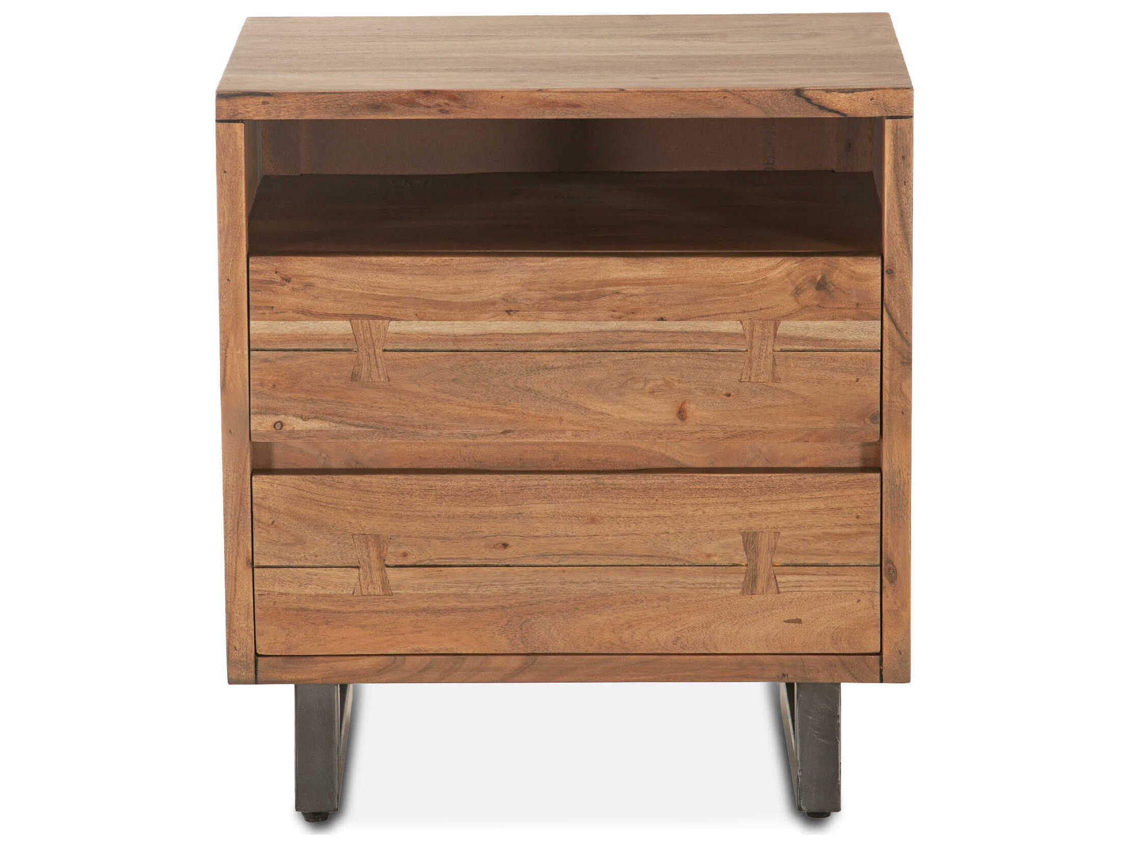World Interiors Glenwood 2-Drawers Brown Acacia Wood Nightstand