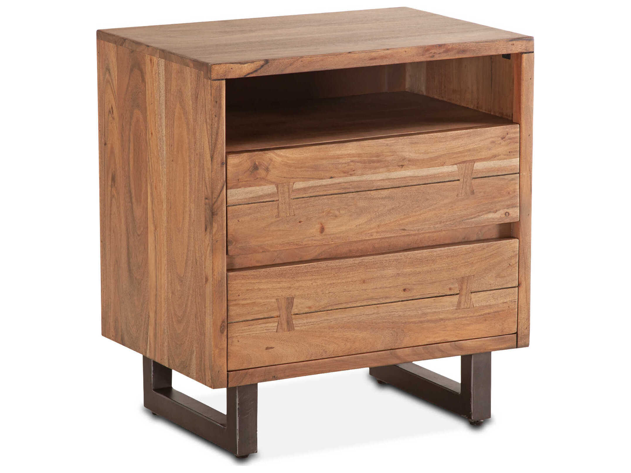 World Interiors Glenwood 2-Drawers Brown Acacia Wood Nightstand
