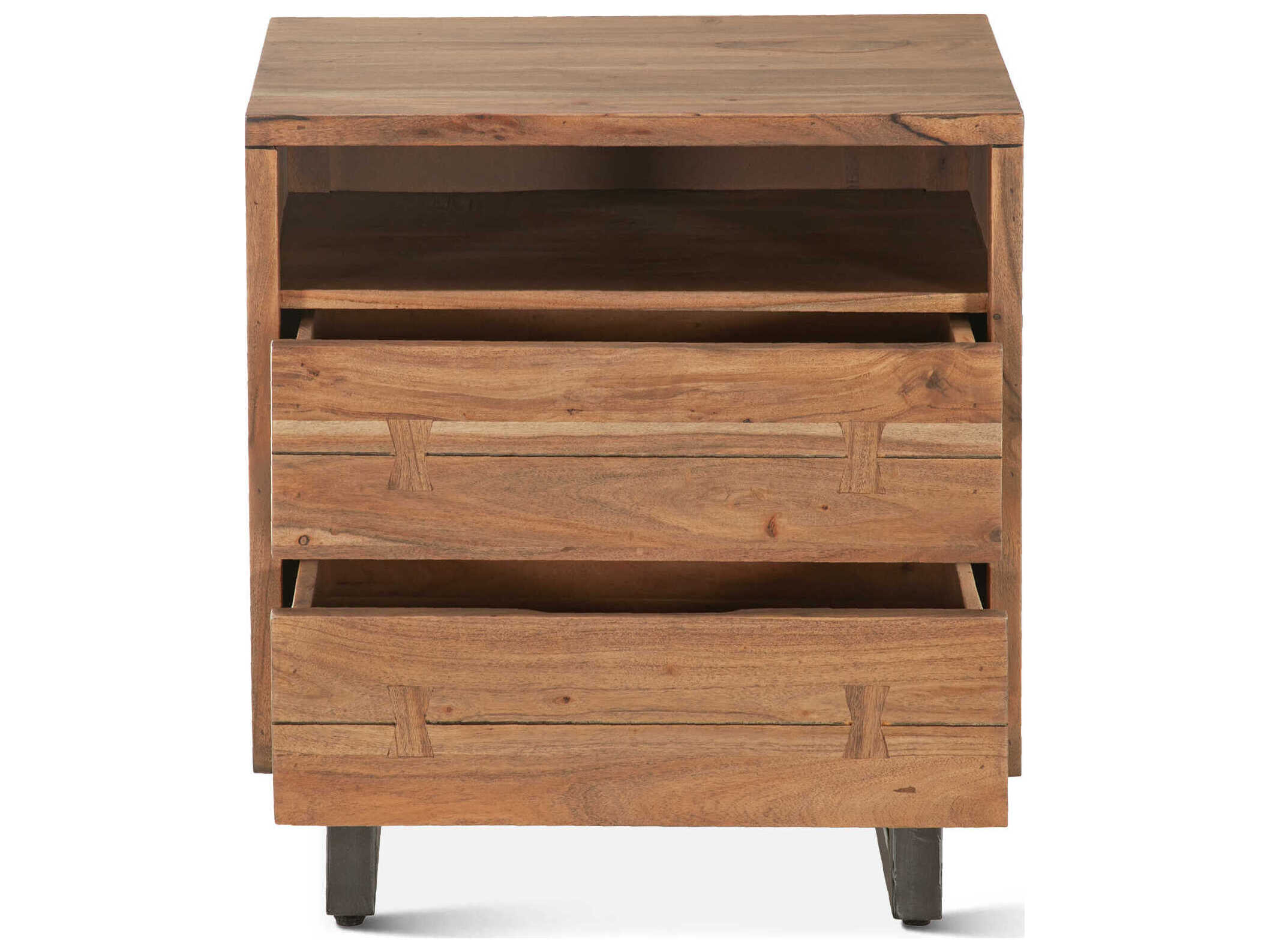 World Interiors Glenwood 2-Drawers Brown Acacia Wood Nightstand