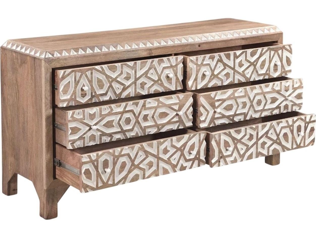 World Interiors Haveli 6-Drawers Natural Mango Wood Double Dresser