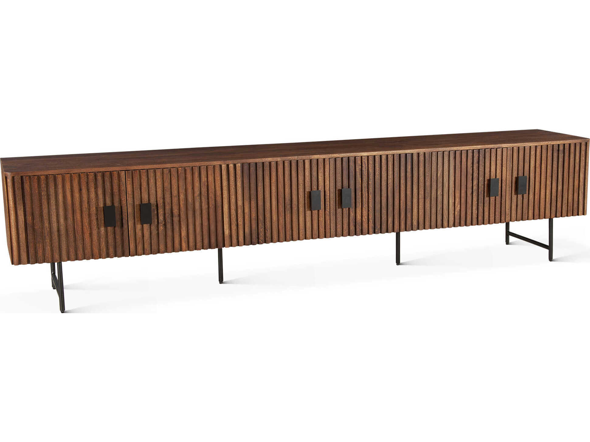 World Interiors Halden 99" Acacia Wood Matte Black Media Console