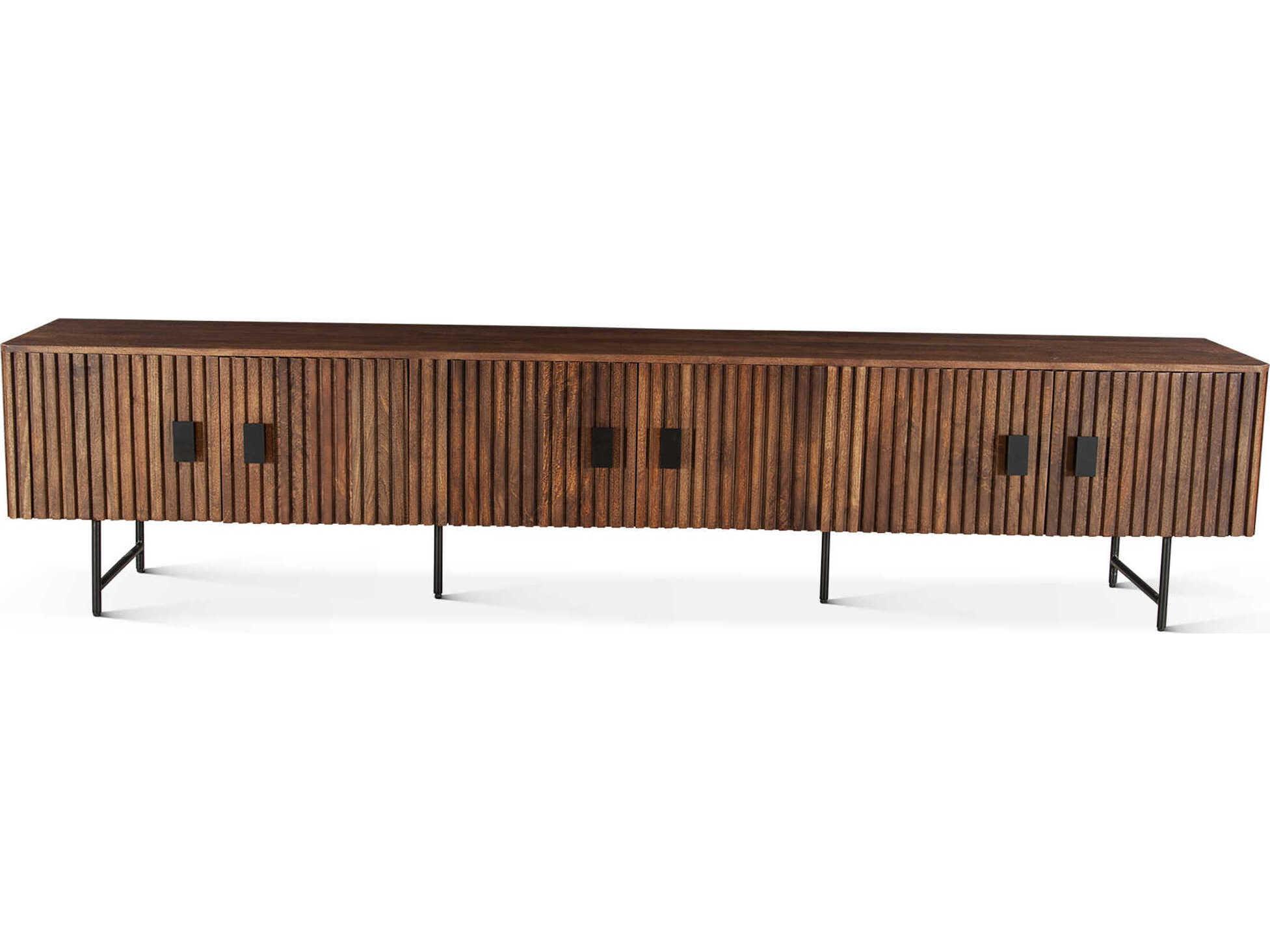 World Interiors Halden 99" Acacia Wood Matte Black Media Console