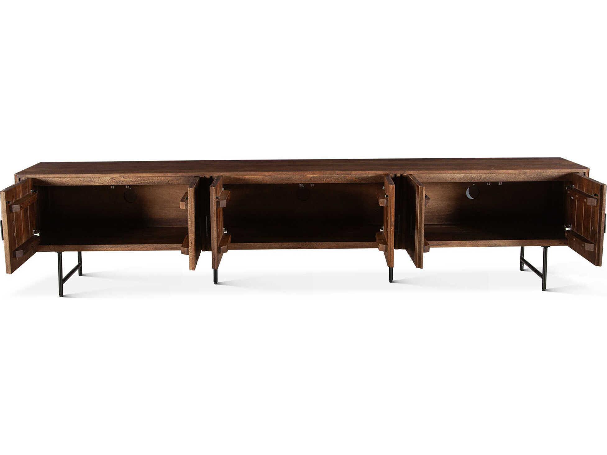 World Interiors Halden 99" Acacia Wood Matte Black Media Console