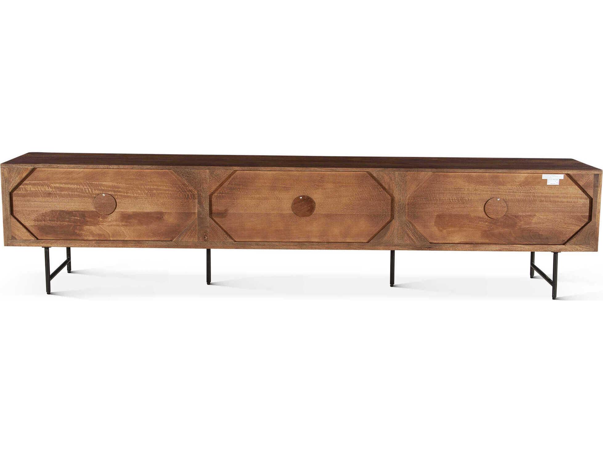 World Interiors Halden 99" Acacia Wood Matte Black Media Console