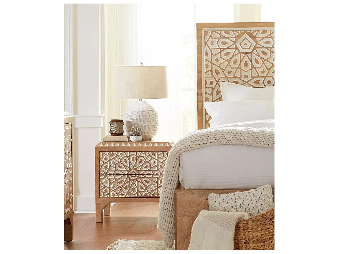 World Interiors Haveli 2-Drawers Natural Mango Wood Nightstand