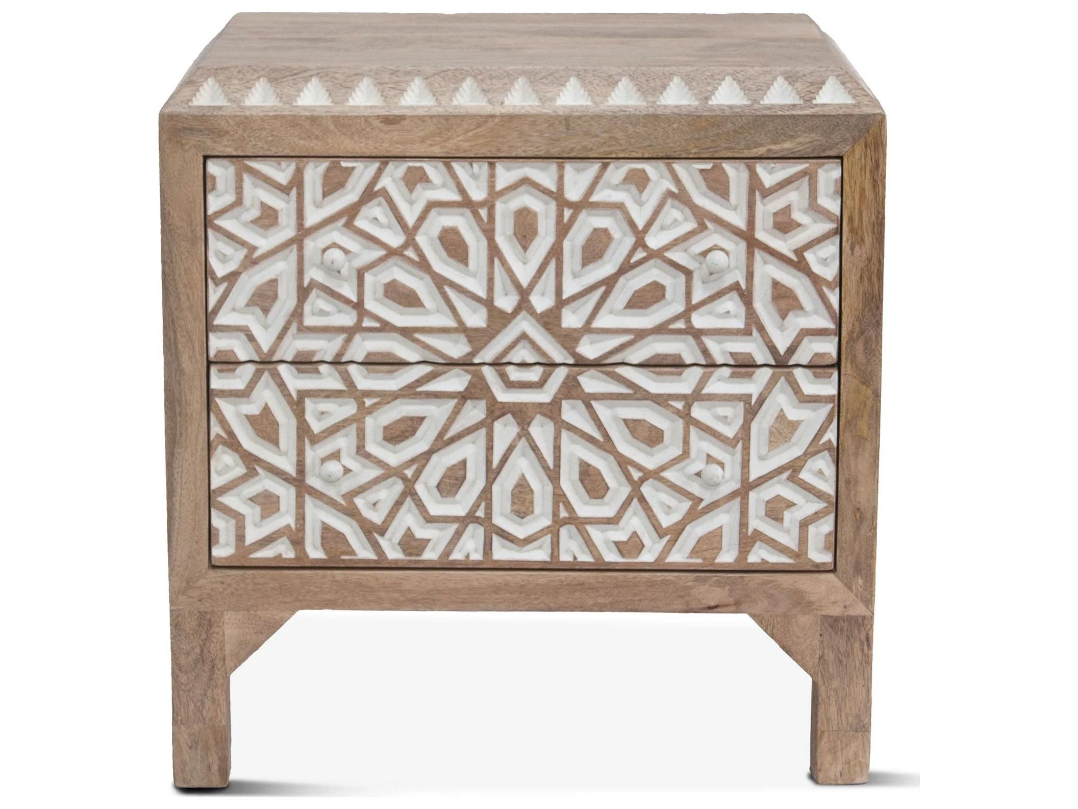 World Interiors Haveli 2-Drawers Natural Mango Wood Nightstand