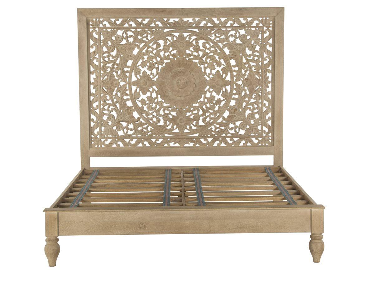 World Interiors Haveli Whitewash Natural Mango Wood King Panel Bed