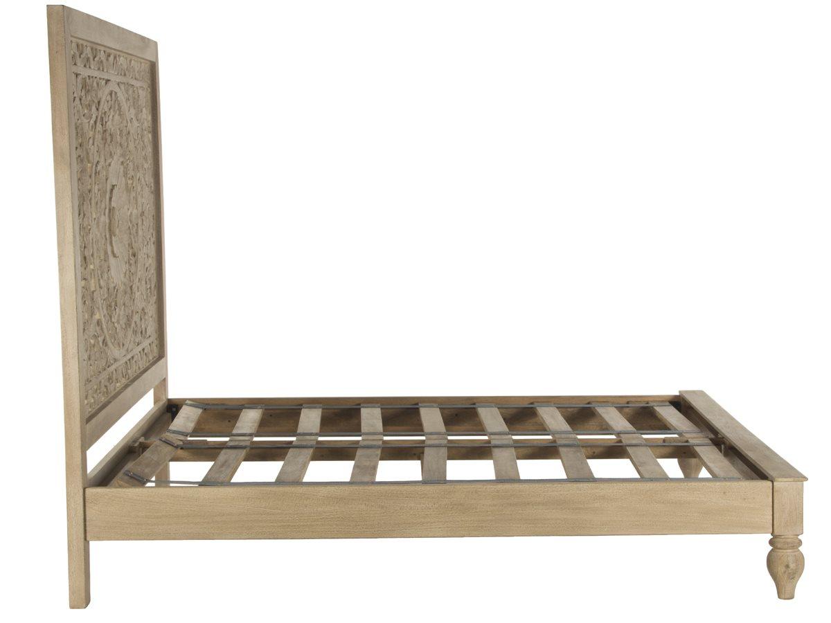 World Interiors Haveli Whitewash Natural Mango Wood King Panel Bed