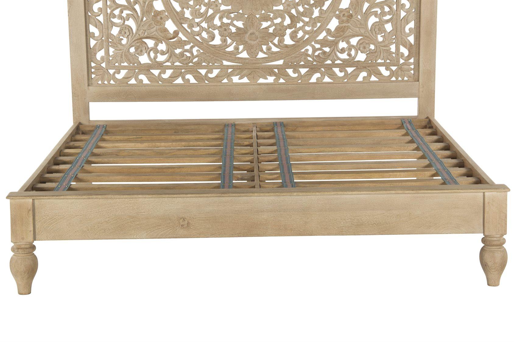World Interiors Haveli Whitewash Natural Mango Wood King Panel Bed