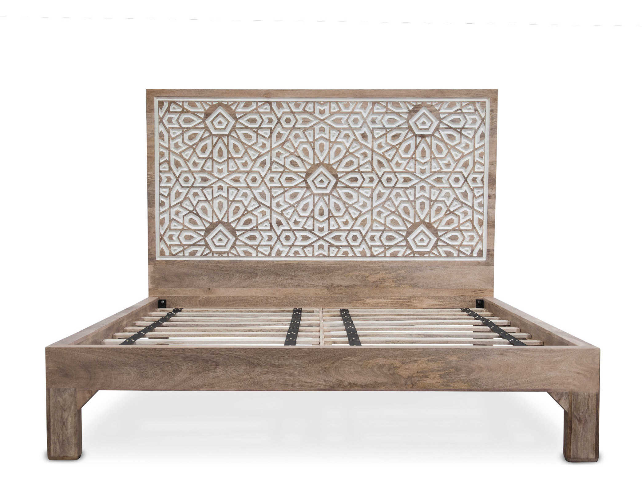 World Interiors Haveli Natural White Mango Wood King Platform Bed