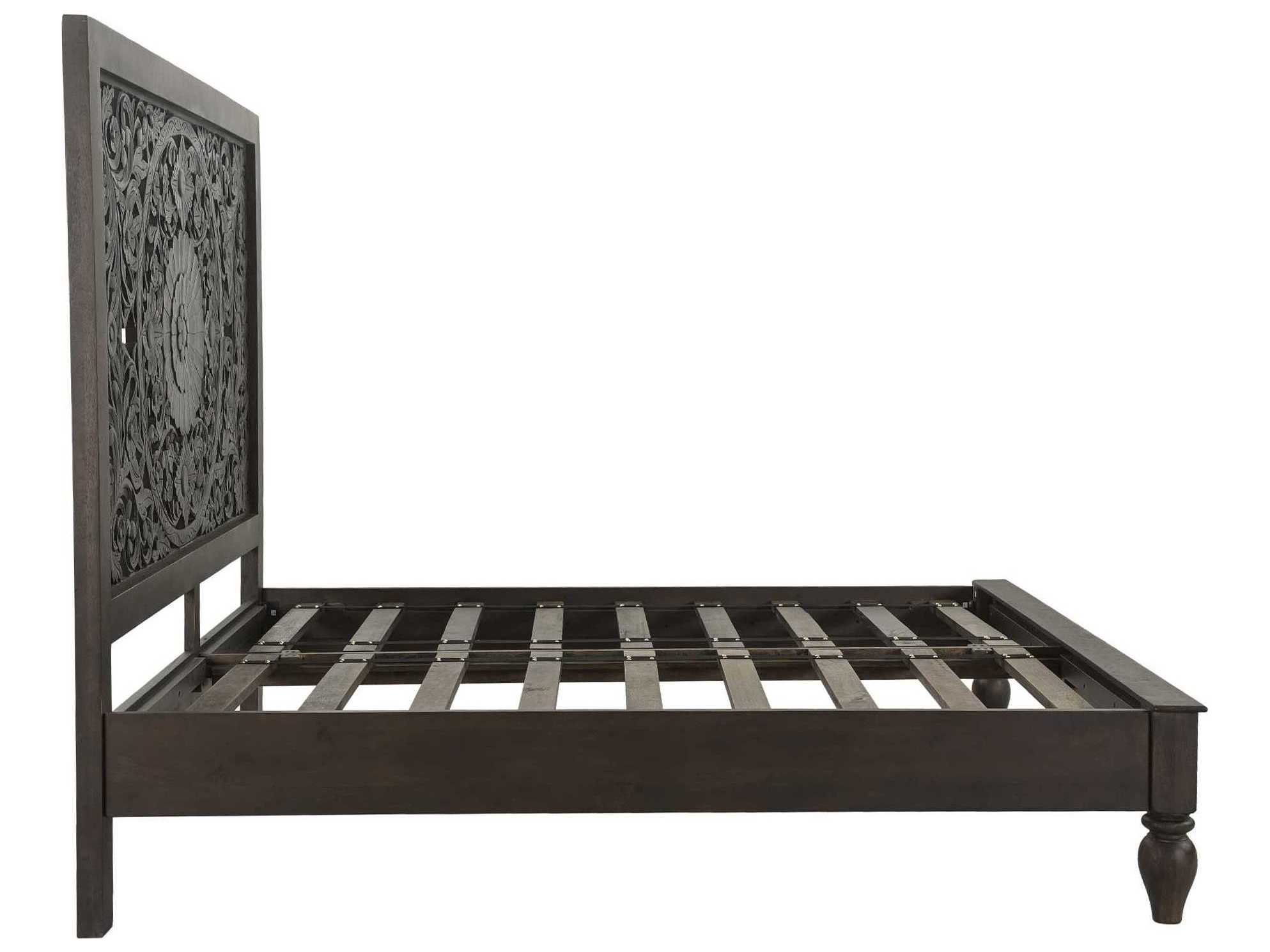 World Interiors Haveli Vintage Brown Mango Wood King Platform Bed