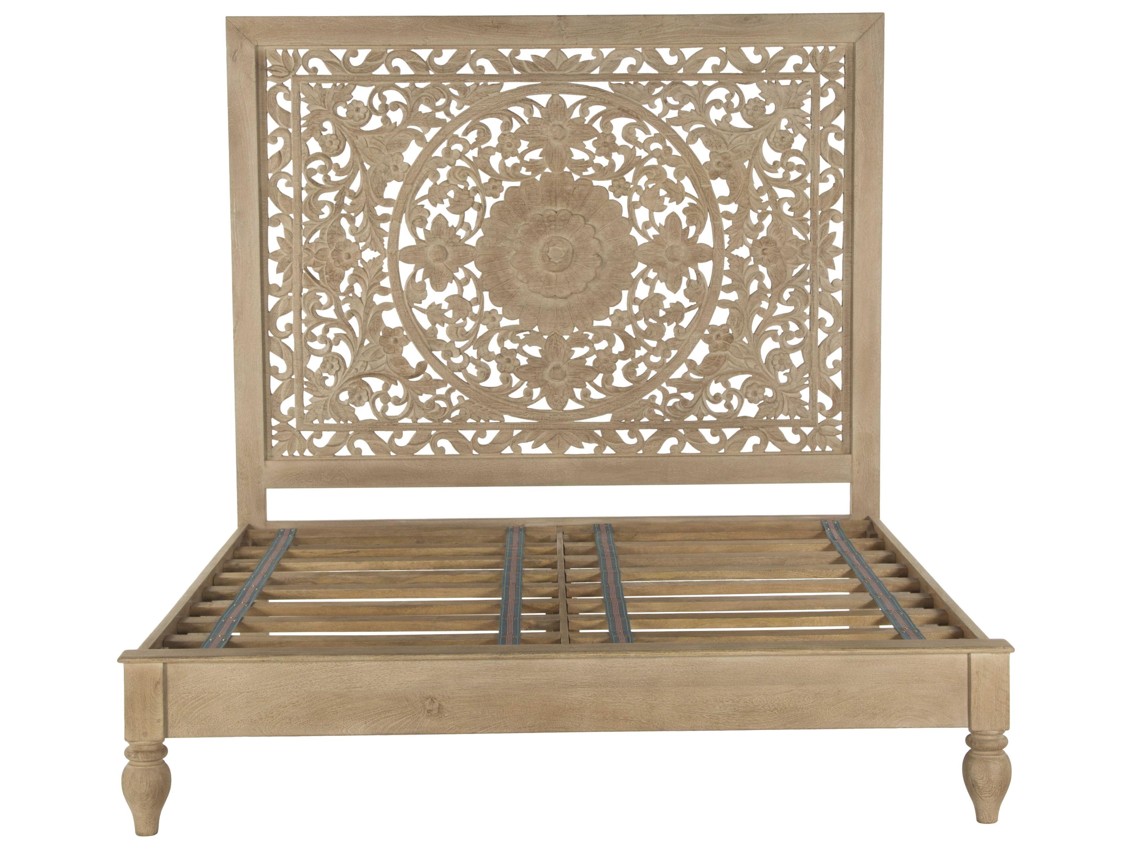 World Interiors Haveli Whitewash Mango Wood Queen Platform Bed