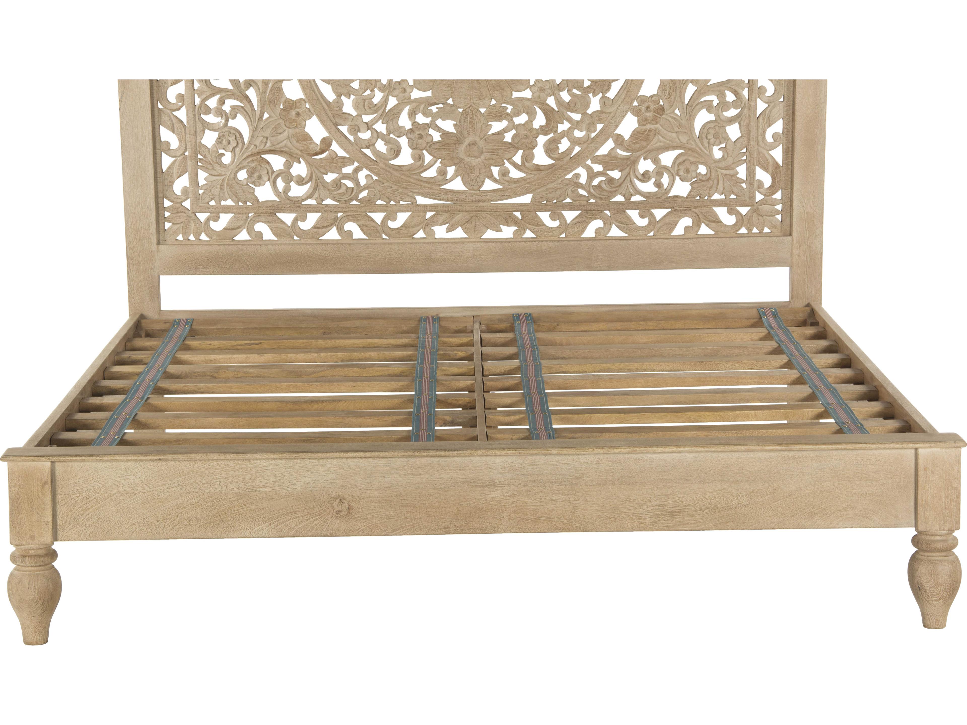 World Interiors Haveli Whitewash Mango Wood Queen Platform Bed