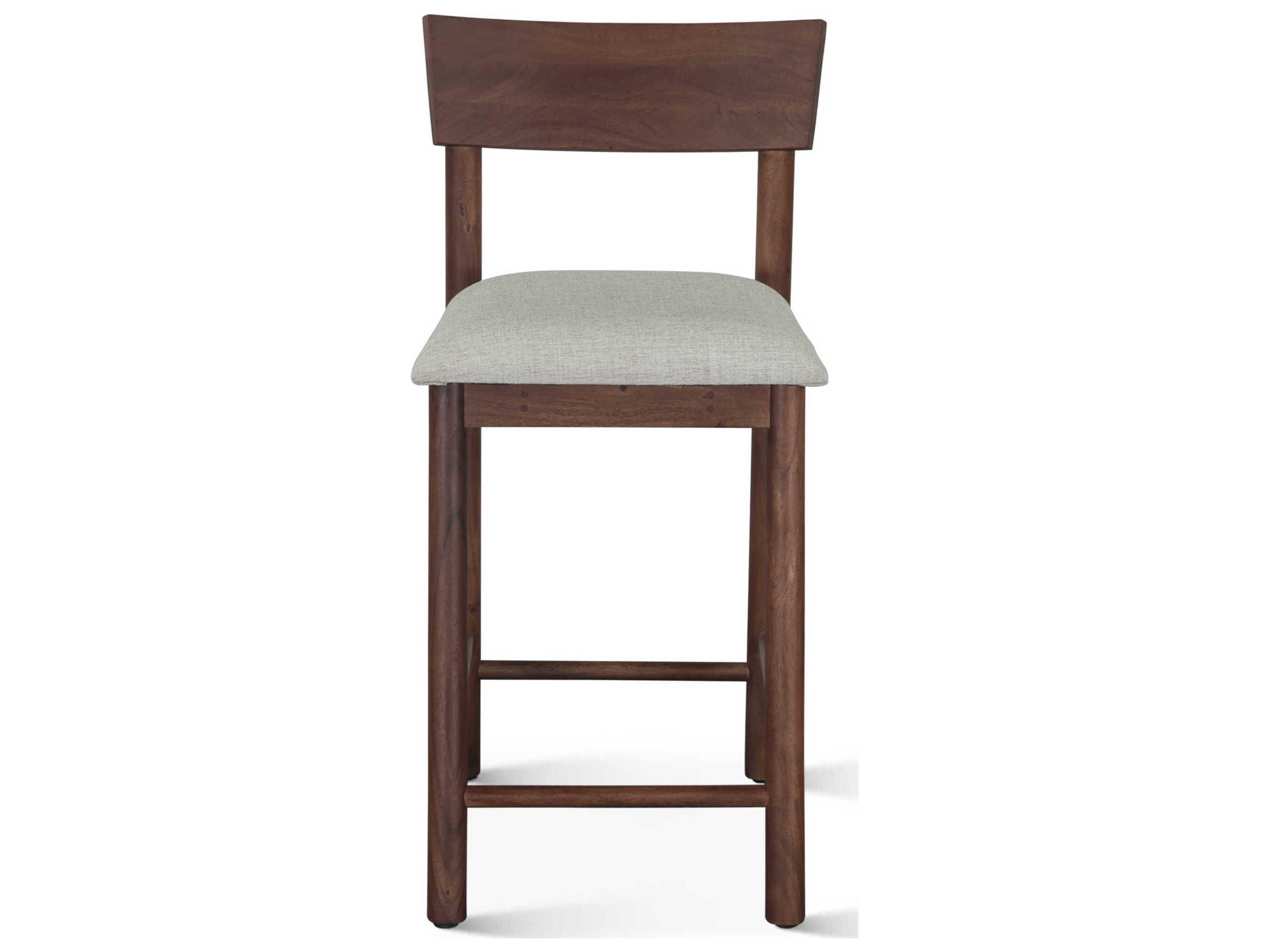 World Interiors Hampton Walnut Upholstered Acacia Wood Counter Stool